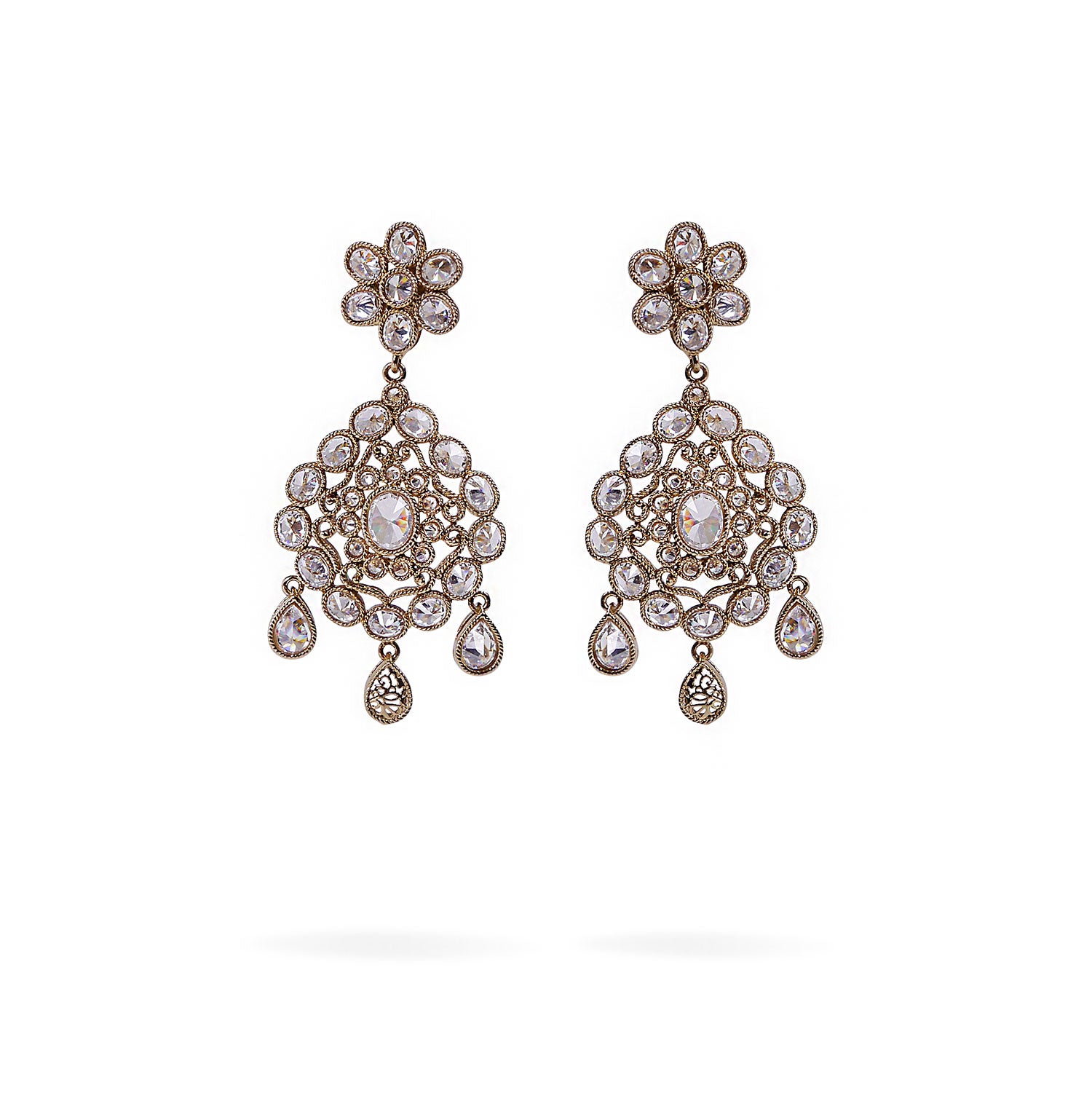 Riana Crystal Earrings in Antique Gold