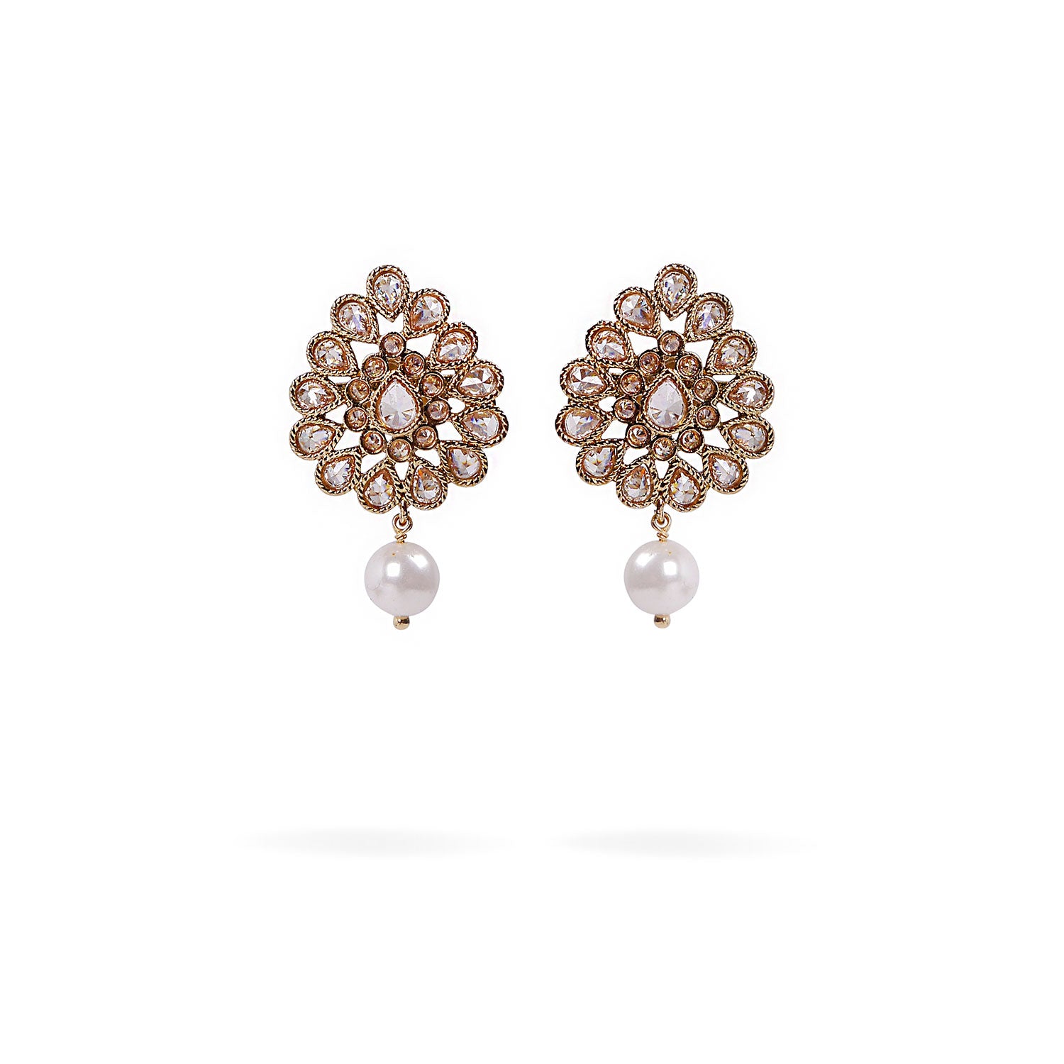 Farha Earrings in Pearl and Antique Gold