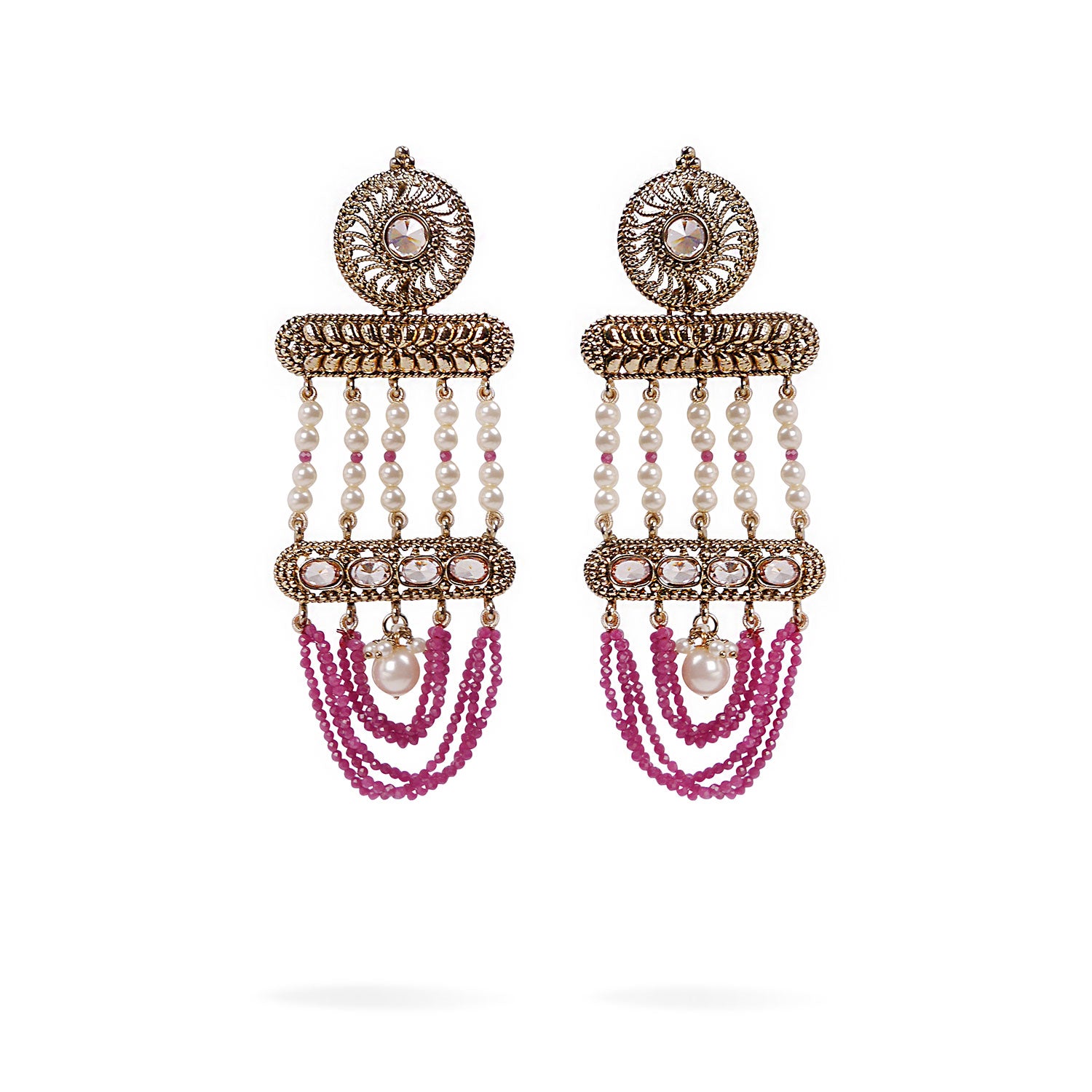 Jiyana Long Earrings in Purple and Pearl