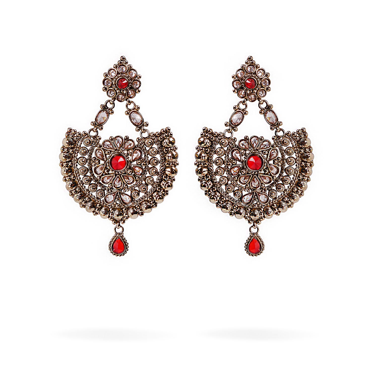 Antique Chandbali Earrings in Red