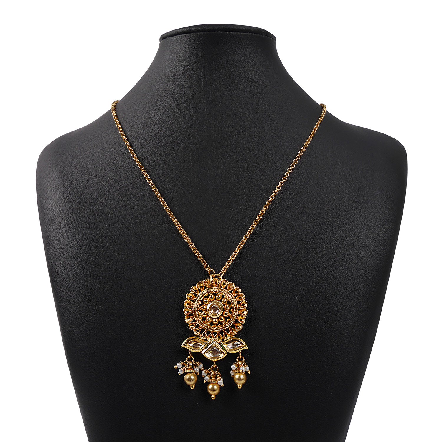 Classic Round Pendant Necklace in Antique Gold