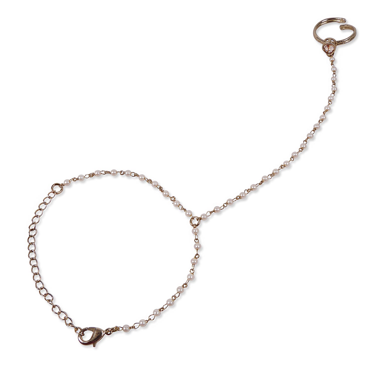 Pearl Hand Chain in Antique Gold