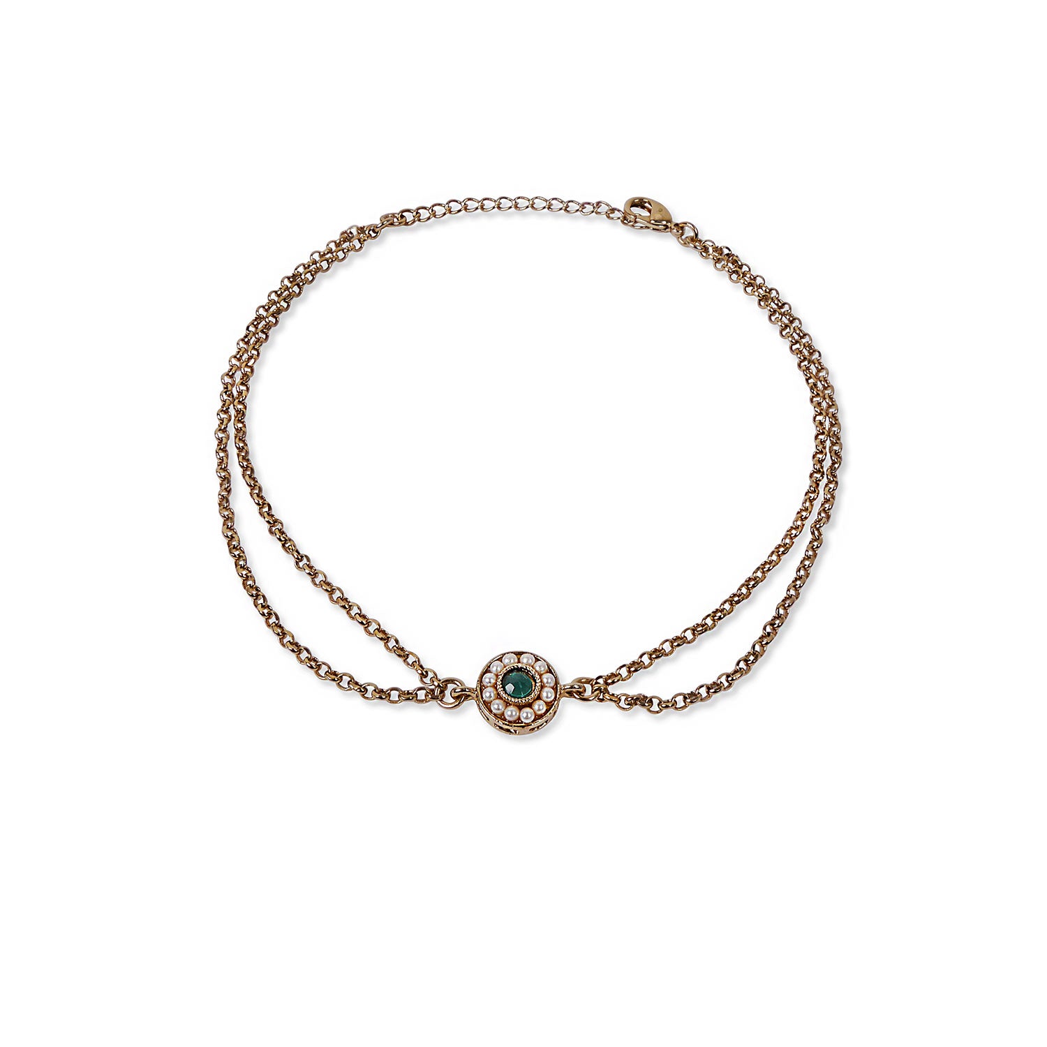 Leela Double Chain Anklet in Jade