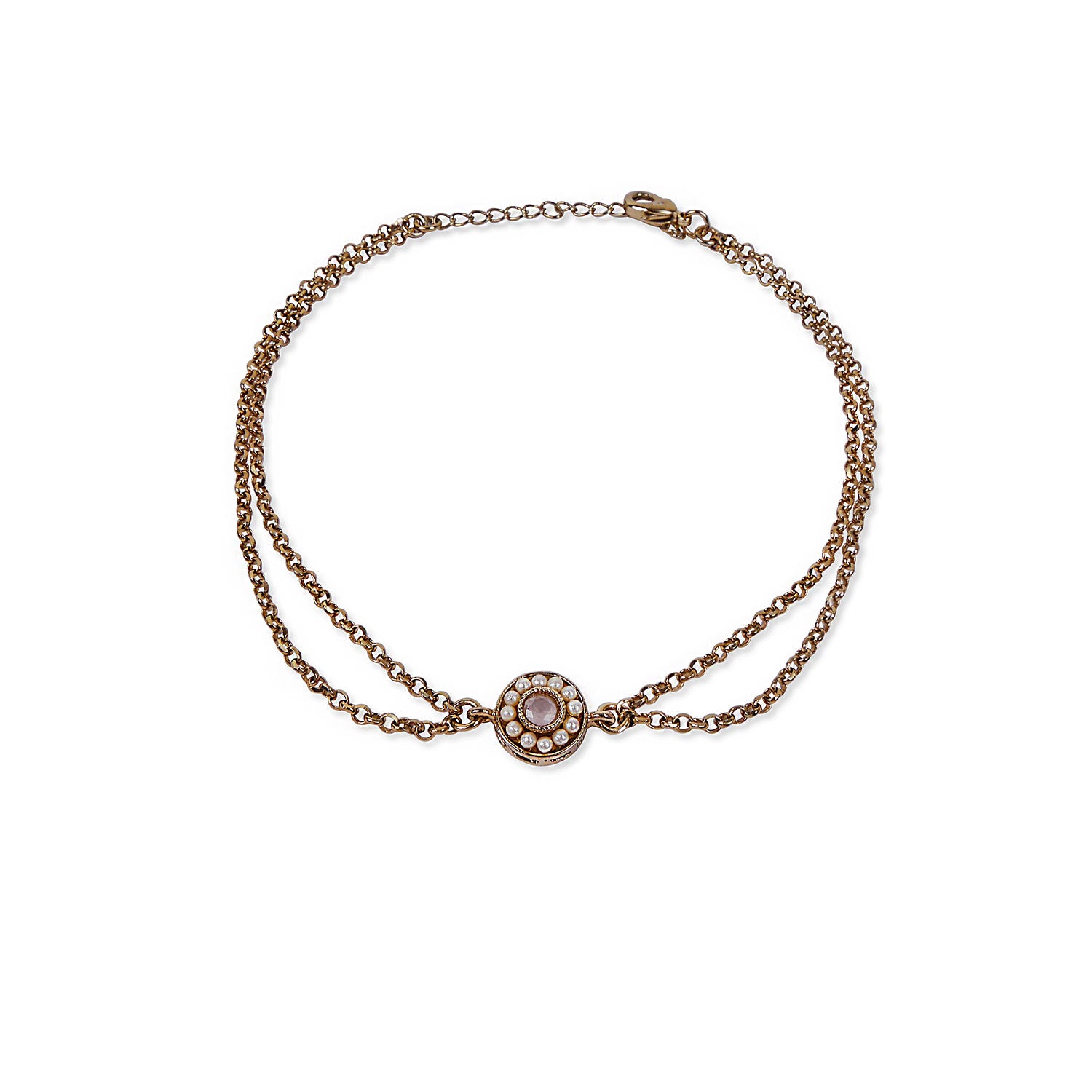 Leela Double Chain Anklet in Baby Pink