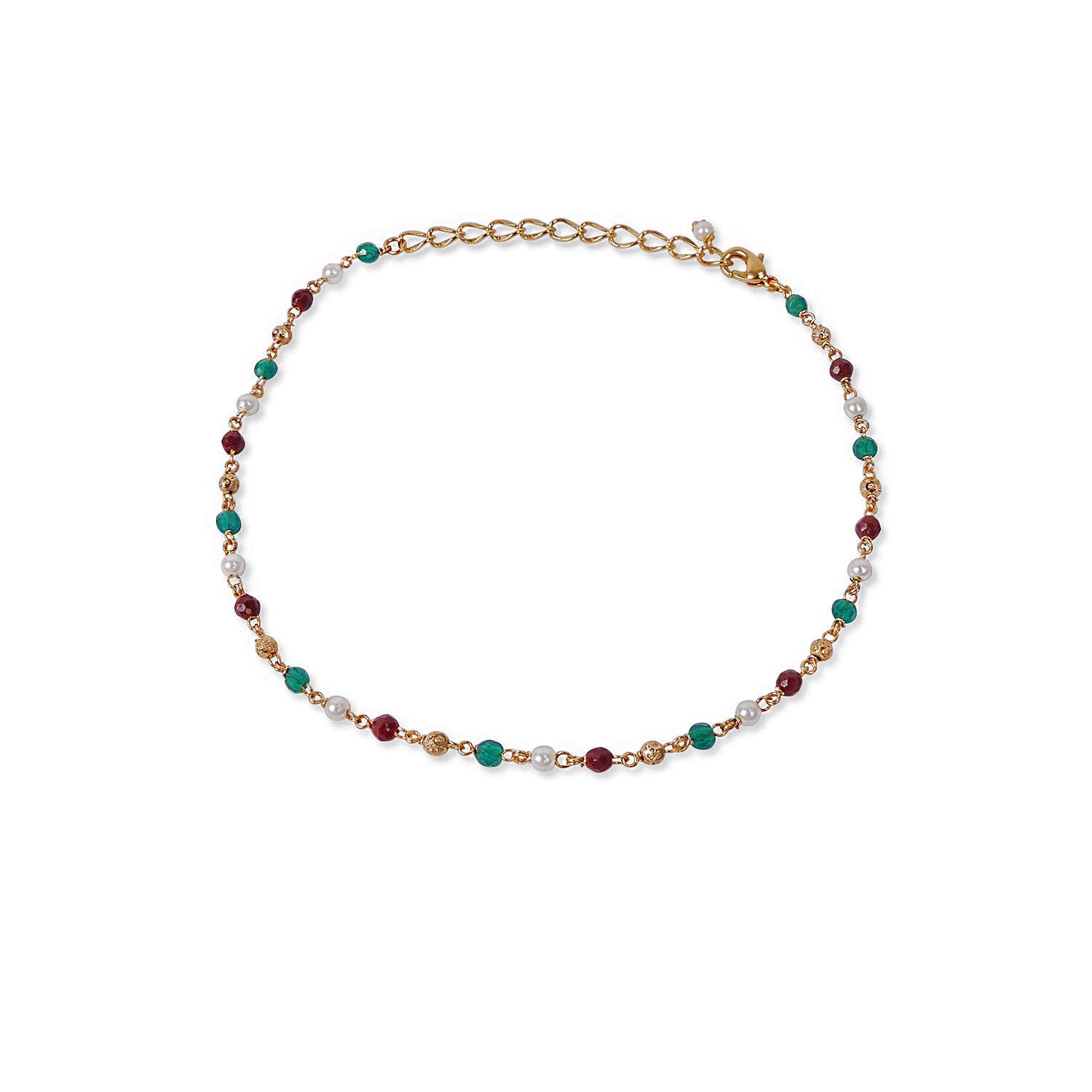 Cora Beaded Anklet in Green and Maroon