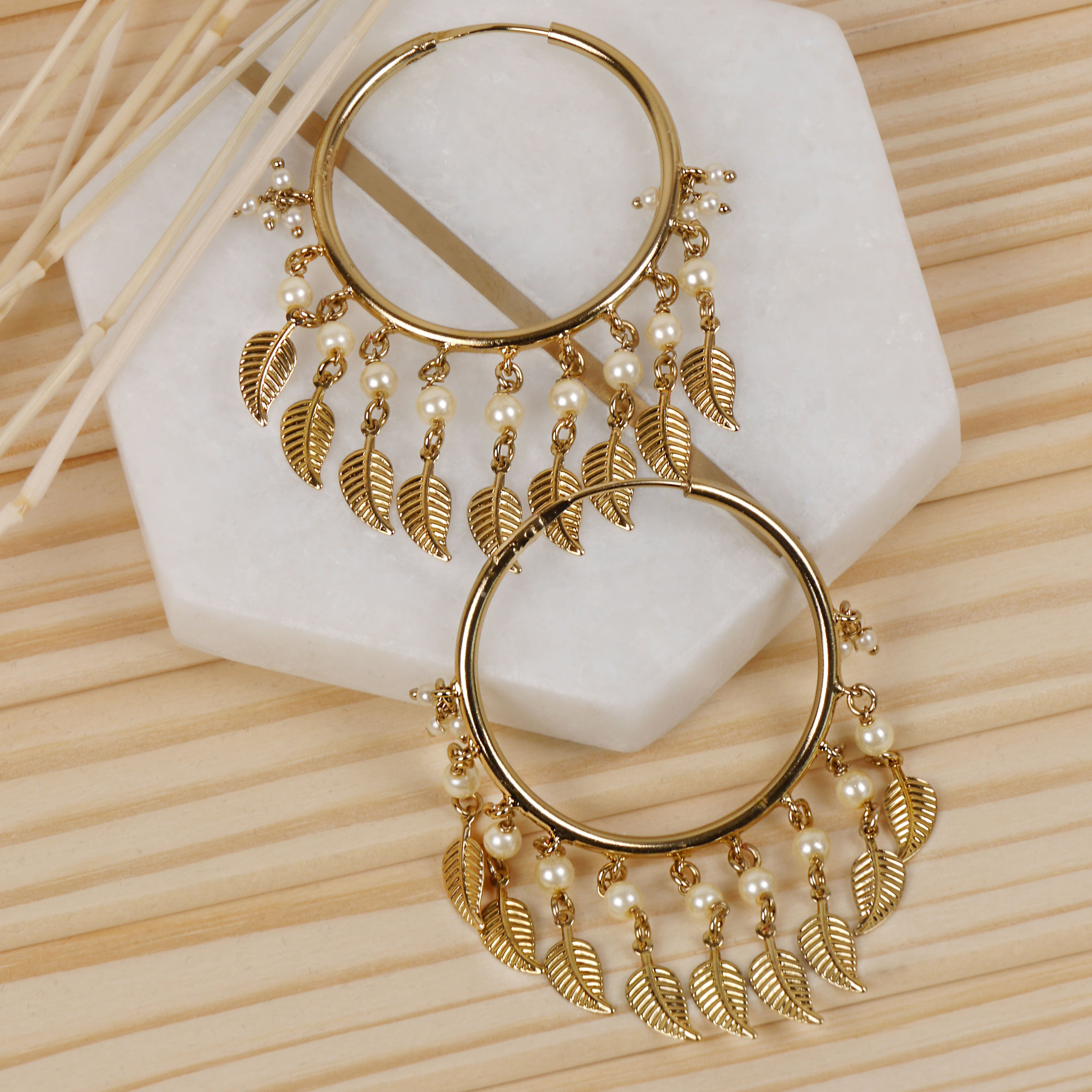 Heart and Pearl Hoops in Antique Gold