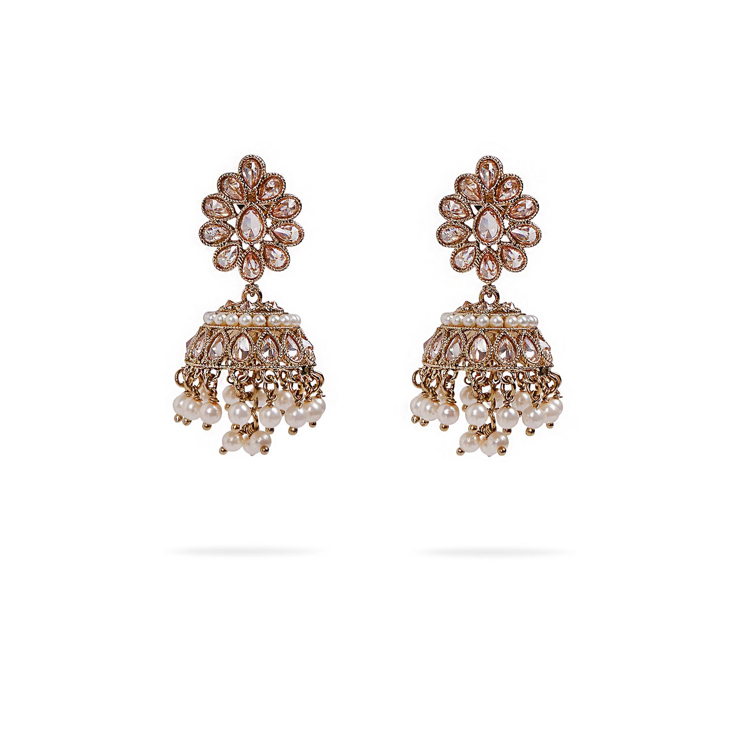 Maira Jhumka Earrings in Pearl and Antique Gold