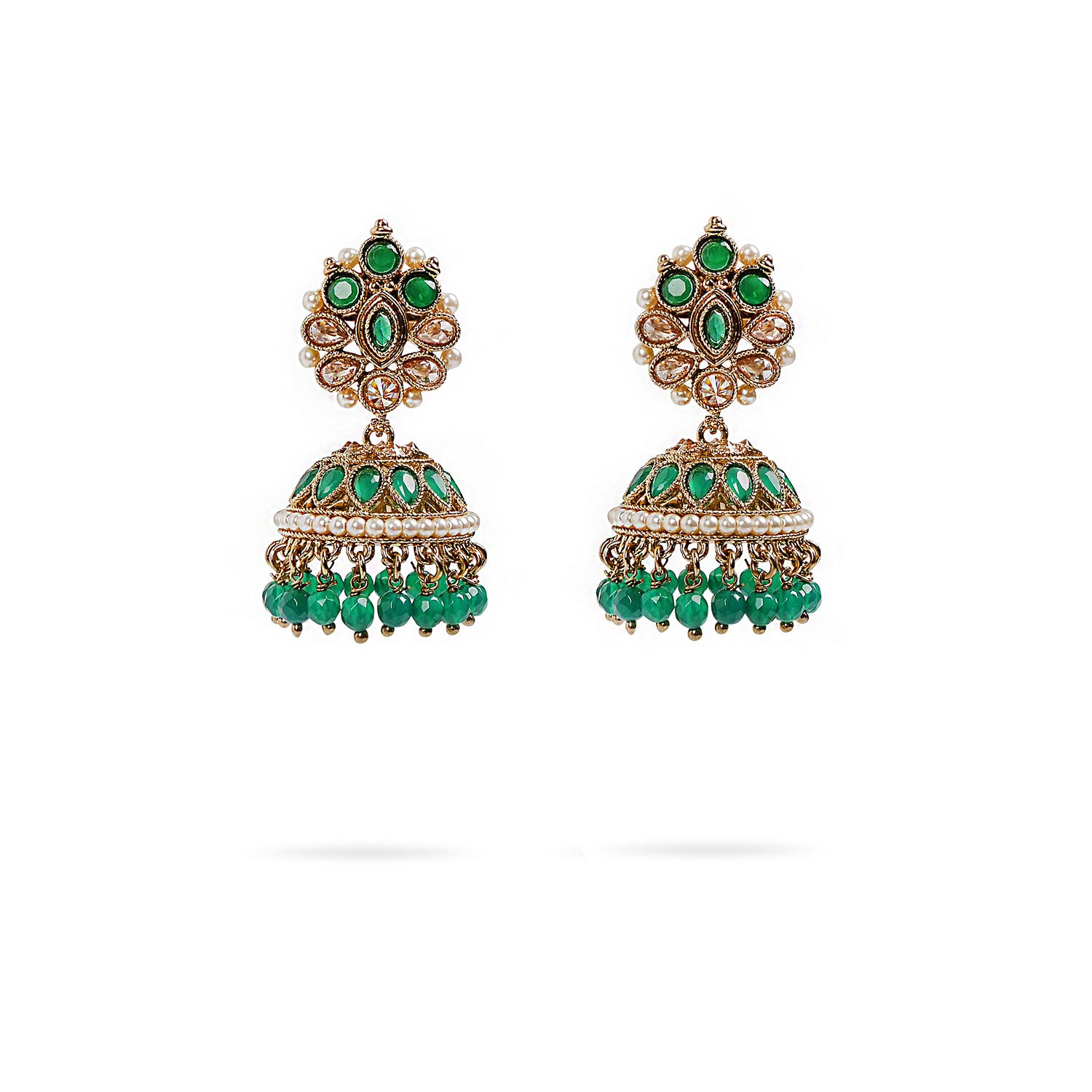 Kesar Jhumka Earrings in Green