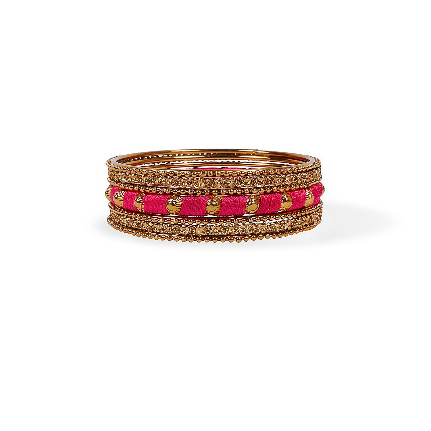 Hot Pink Thread and Antique Bangle Set