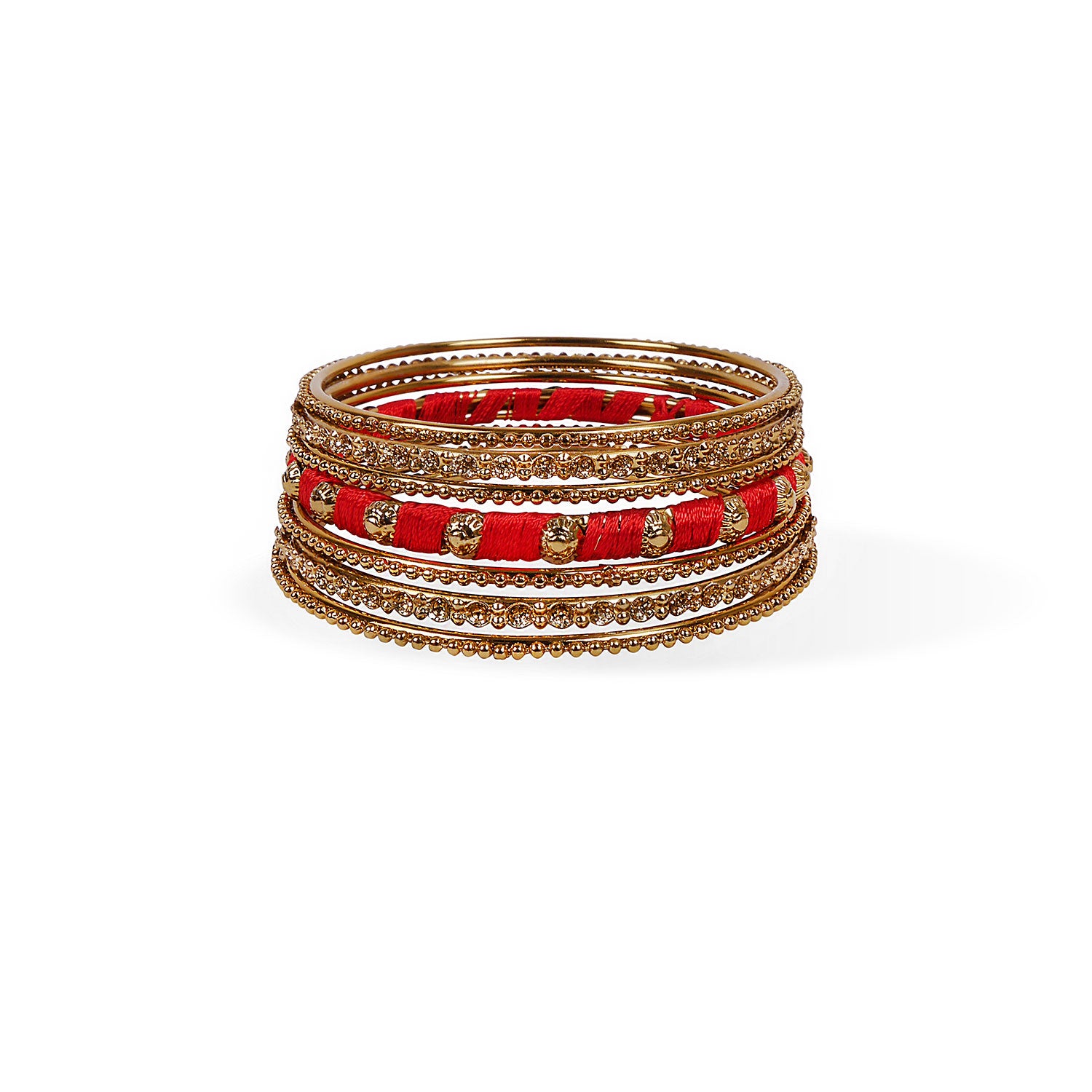 Elegant Thread Bangle Set in Red