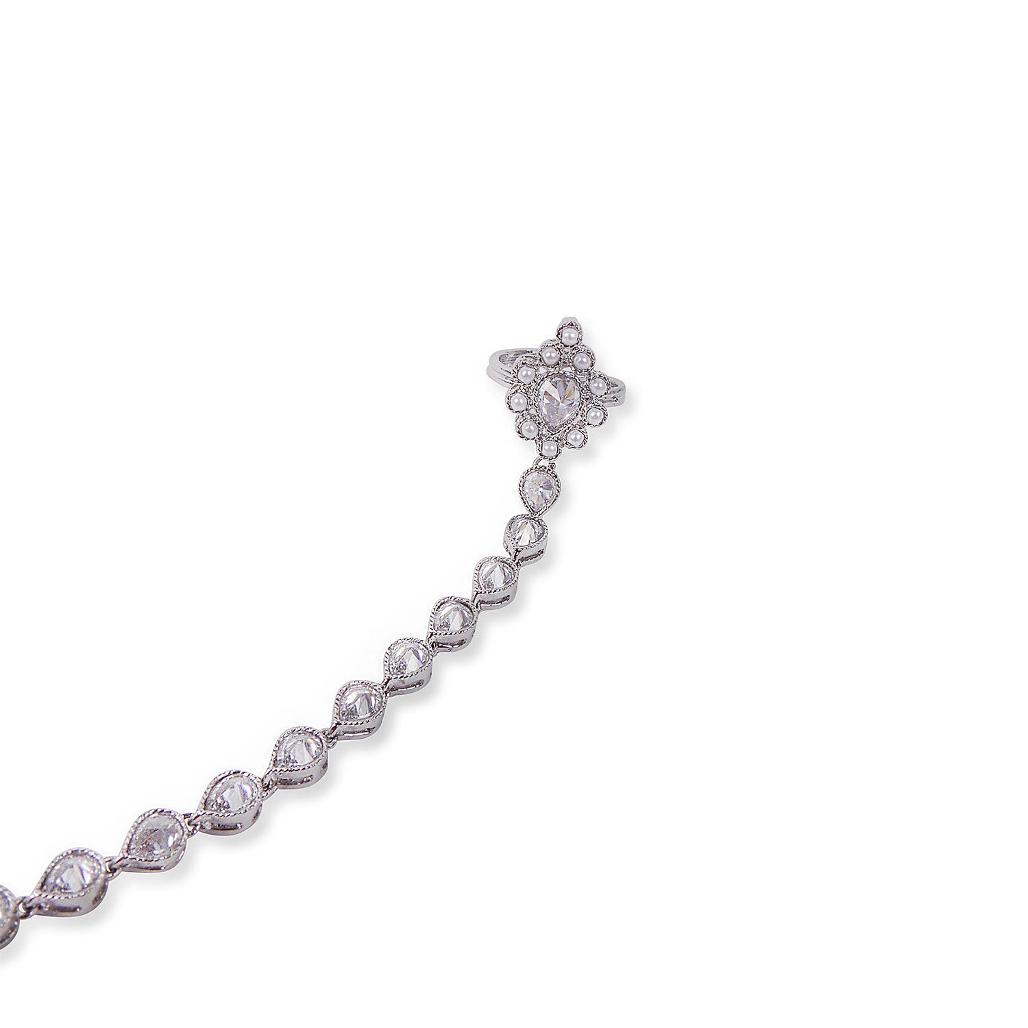 Lily Hand Chain in Pearl and Rhodium