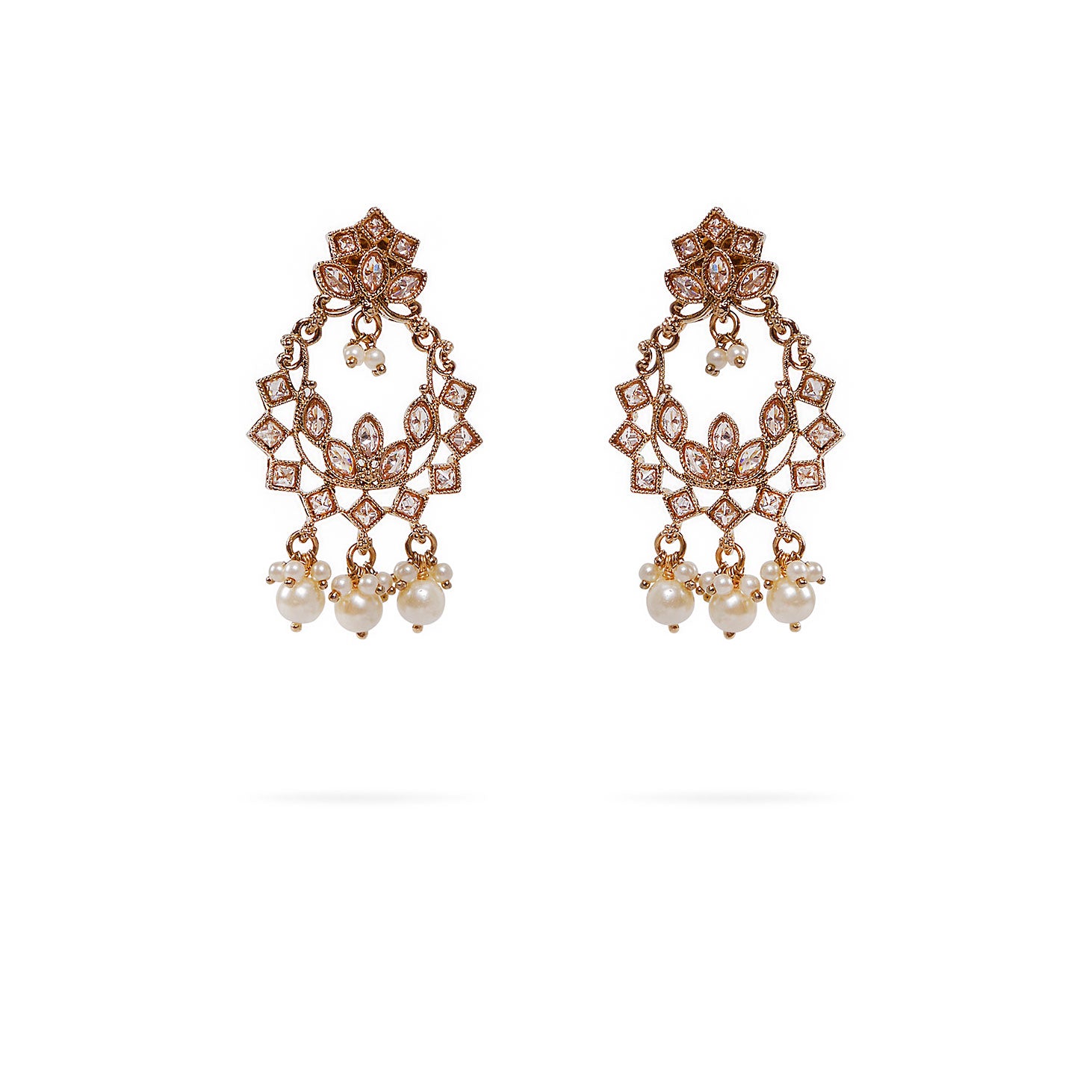 Small Pearl Drop Earrings in Antique Gold