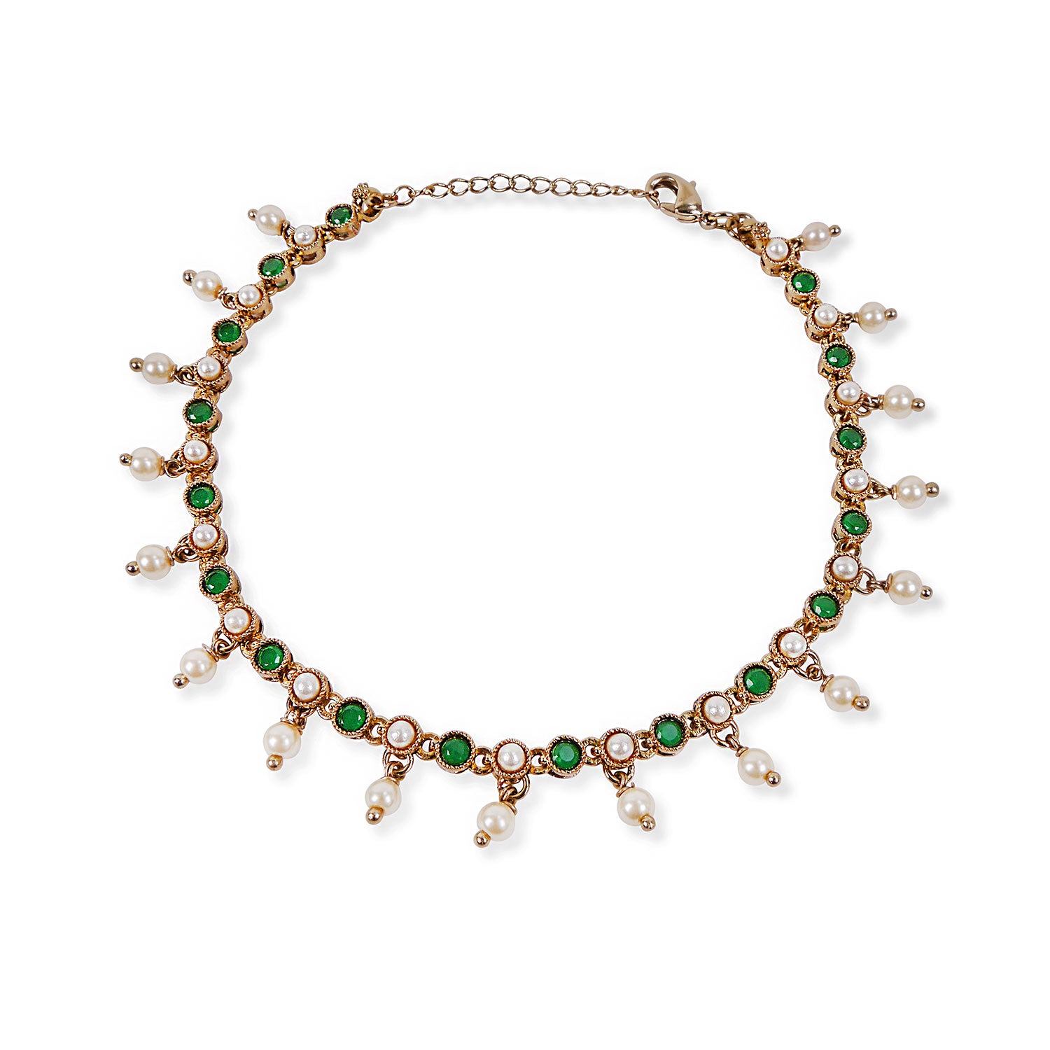 Malika Anklet in Green and Pearl