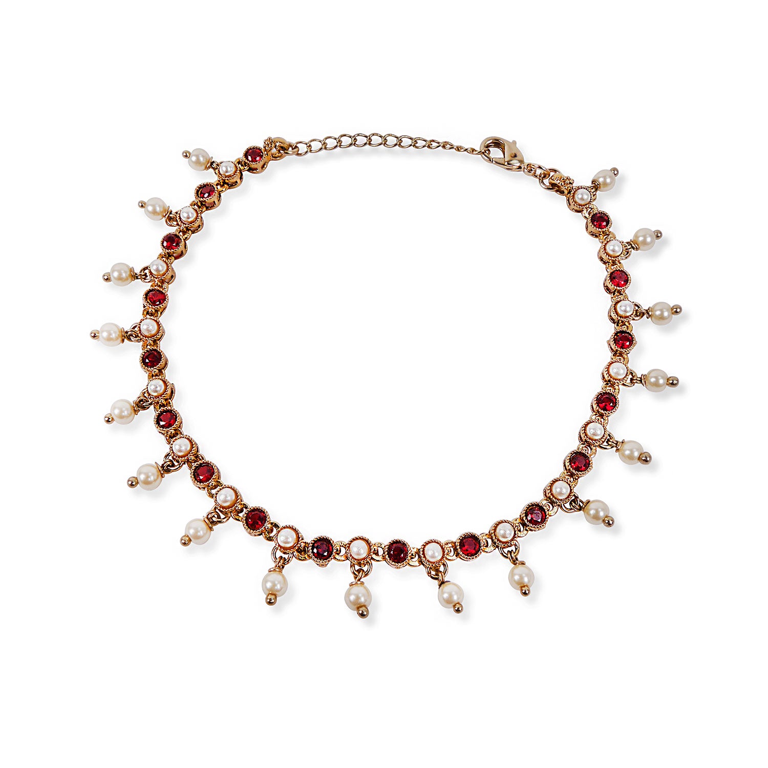 Malika Anklet in Maroon and Pearl
