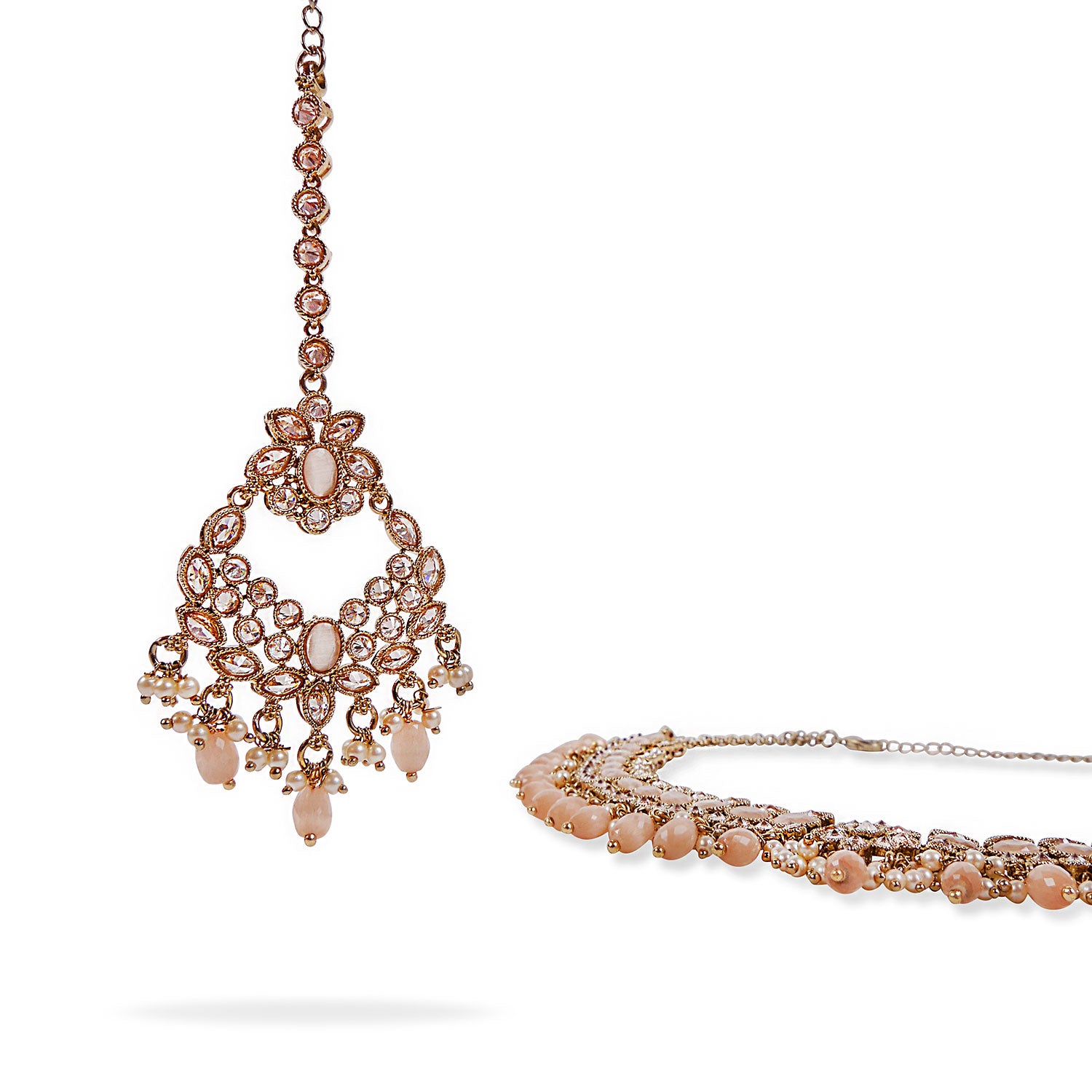 Aditi Necklace Set in Peach and Antique Gold