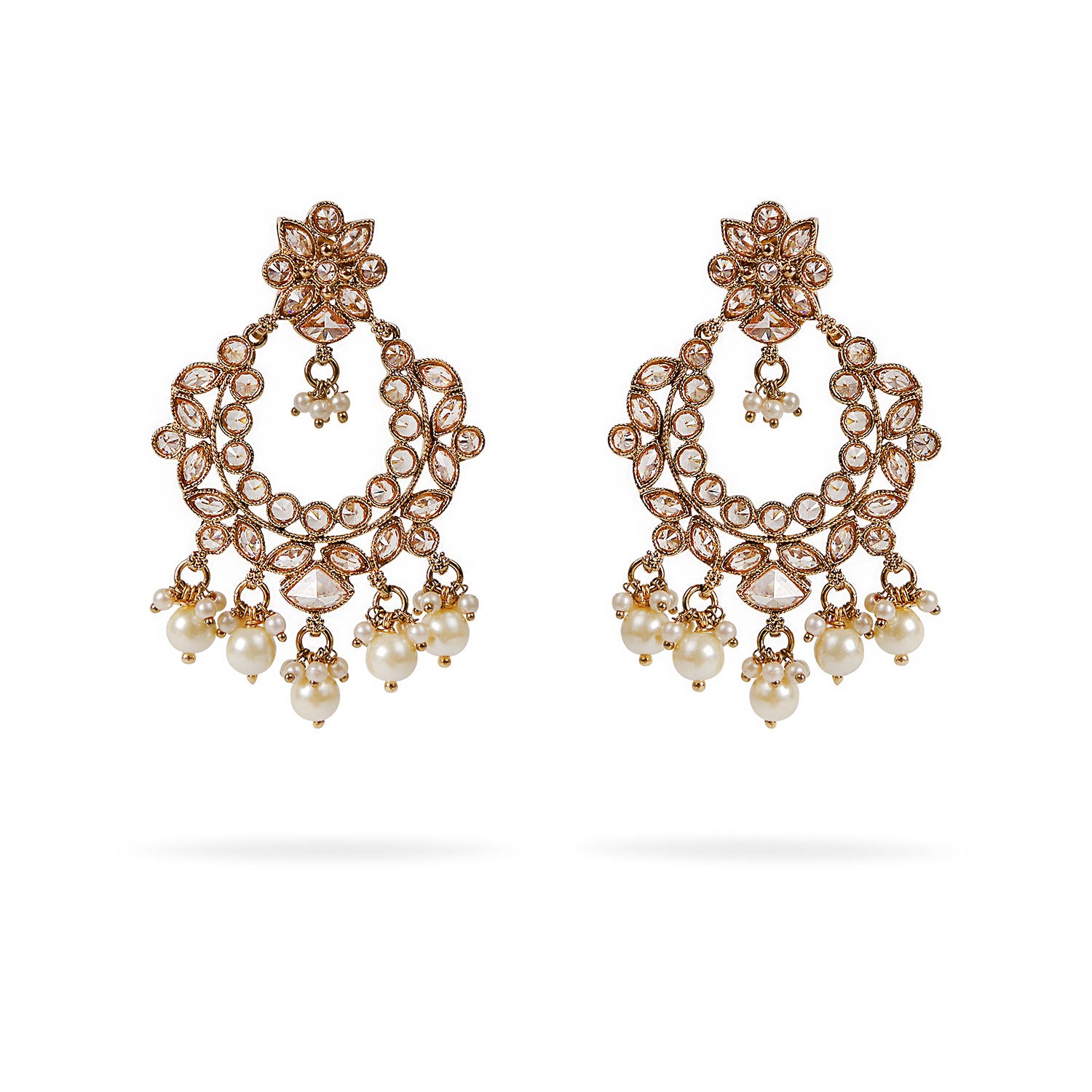 Deena Chandbali Earrings in Pearl and Antique Gold