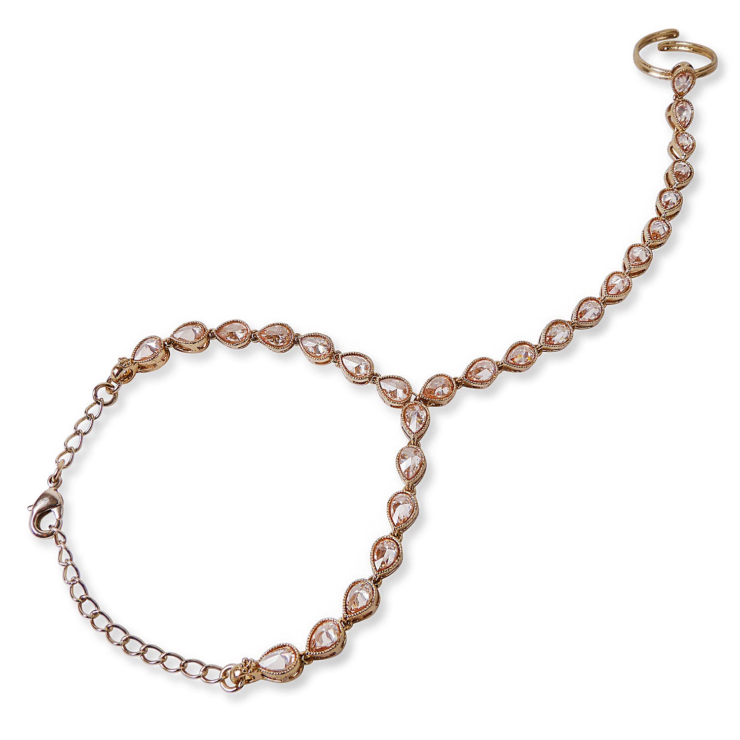 Pear Crystal Hand Chain in Antique Gold