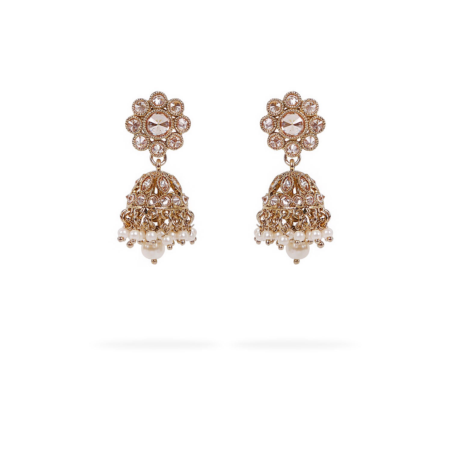 Floral Small Jhumka Earrings in Pearl