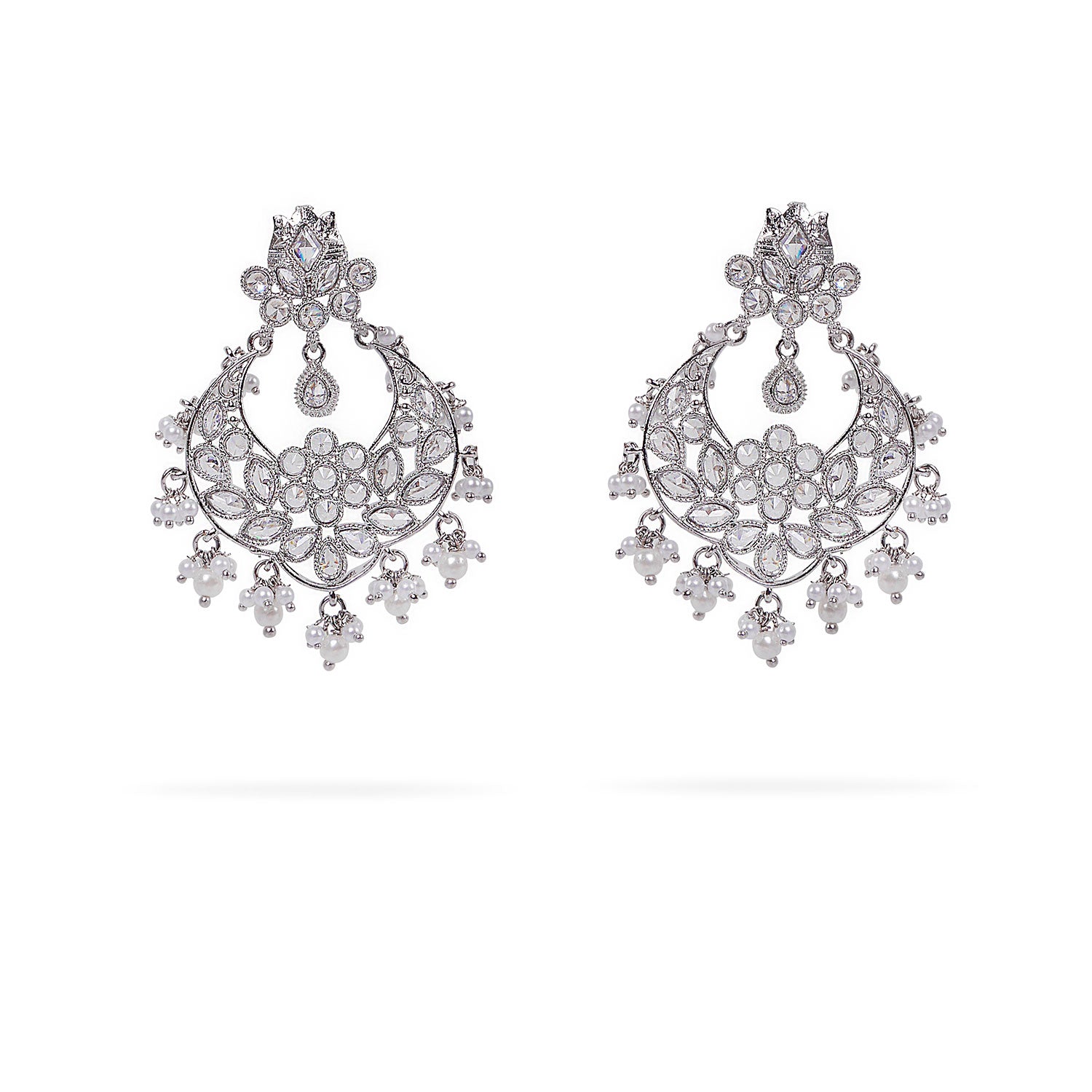 Abena Chandbali Earrings in Pearl and Rhodium