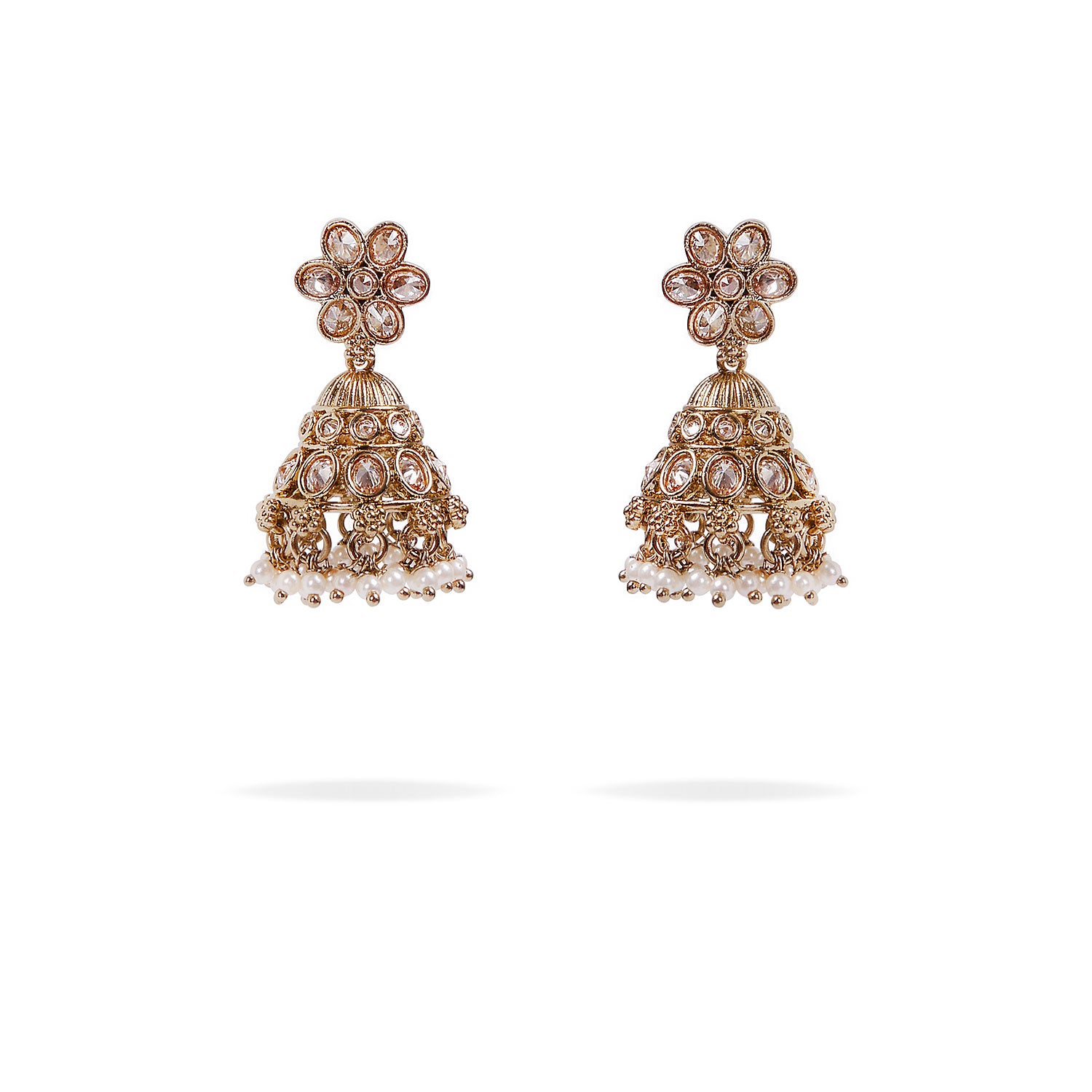 Poppy Jhumka Earrings in Pearl and Antique Gold