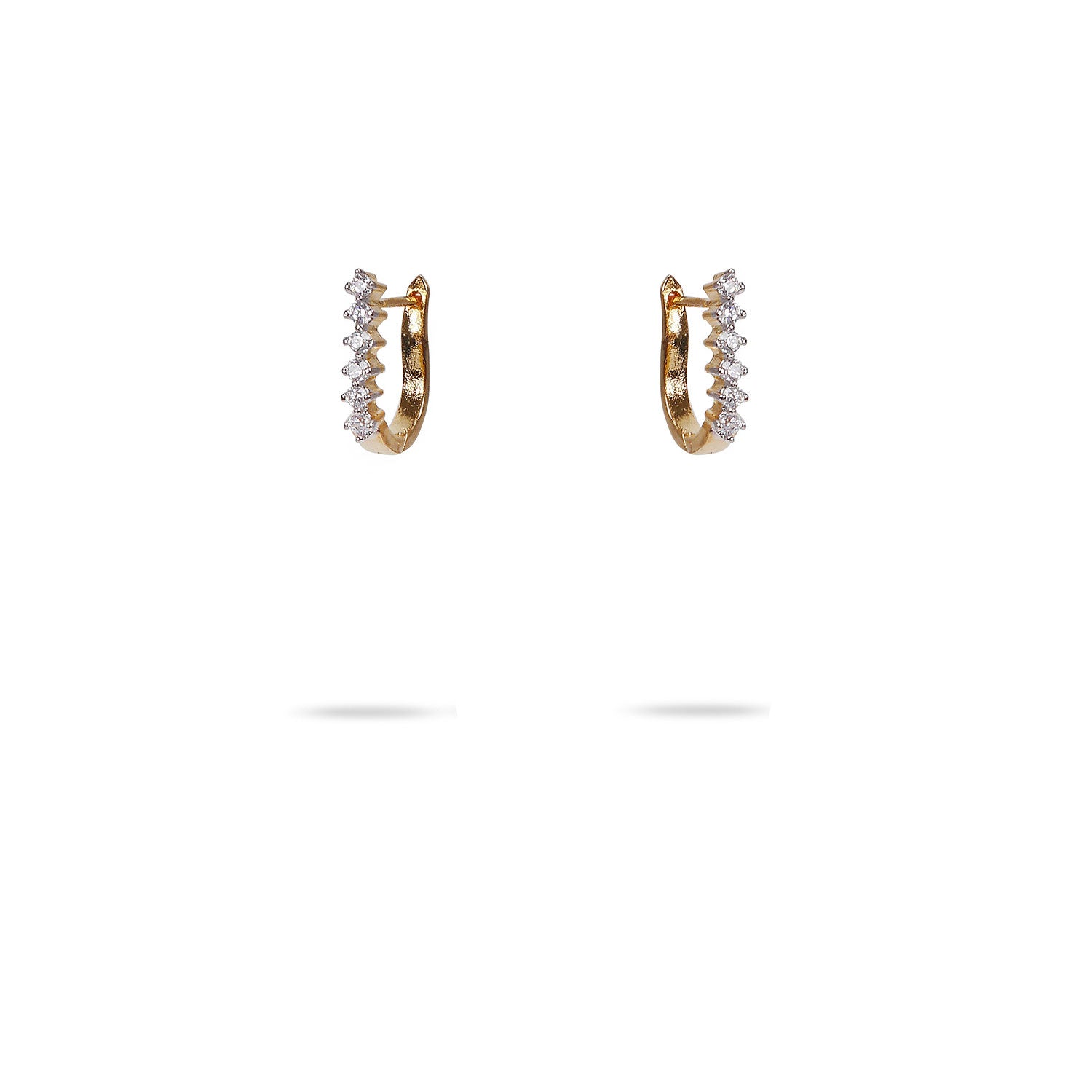 Cubic Zirconia Huggie Hoop Earrings in White and Gold