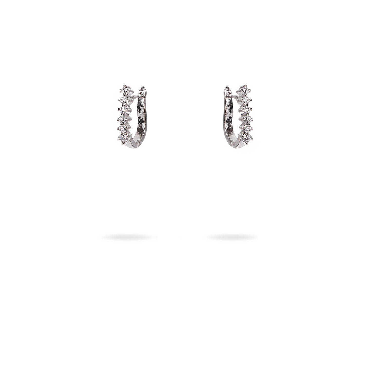 Cubic Zirconia Huggie Hoop Earrings in Rhodium