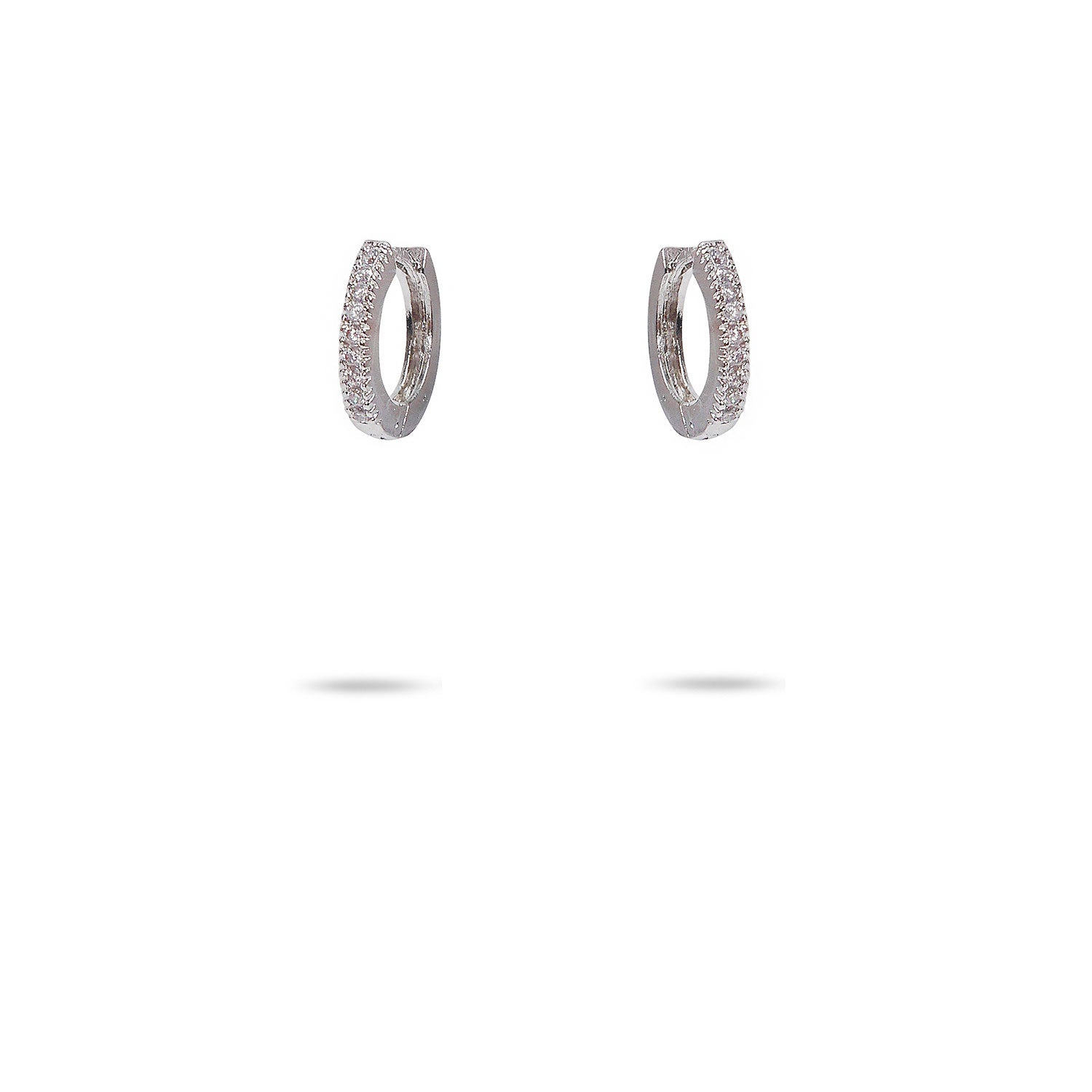 Cubic Zirconia Huggie Hoop Earrings in Rhodium