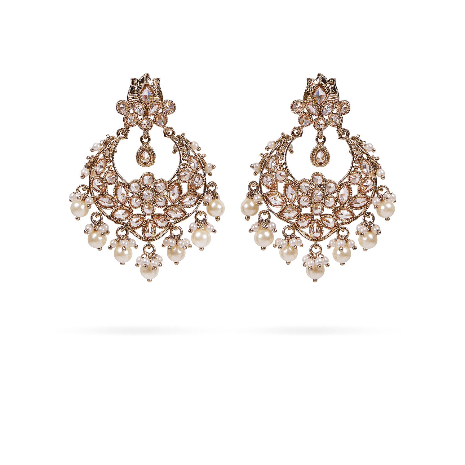 Abena Chandbali Earrings in Pearl and Antique Gold