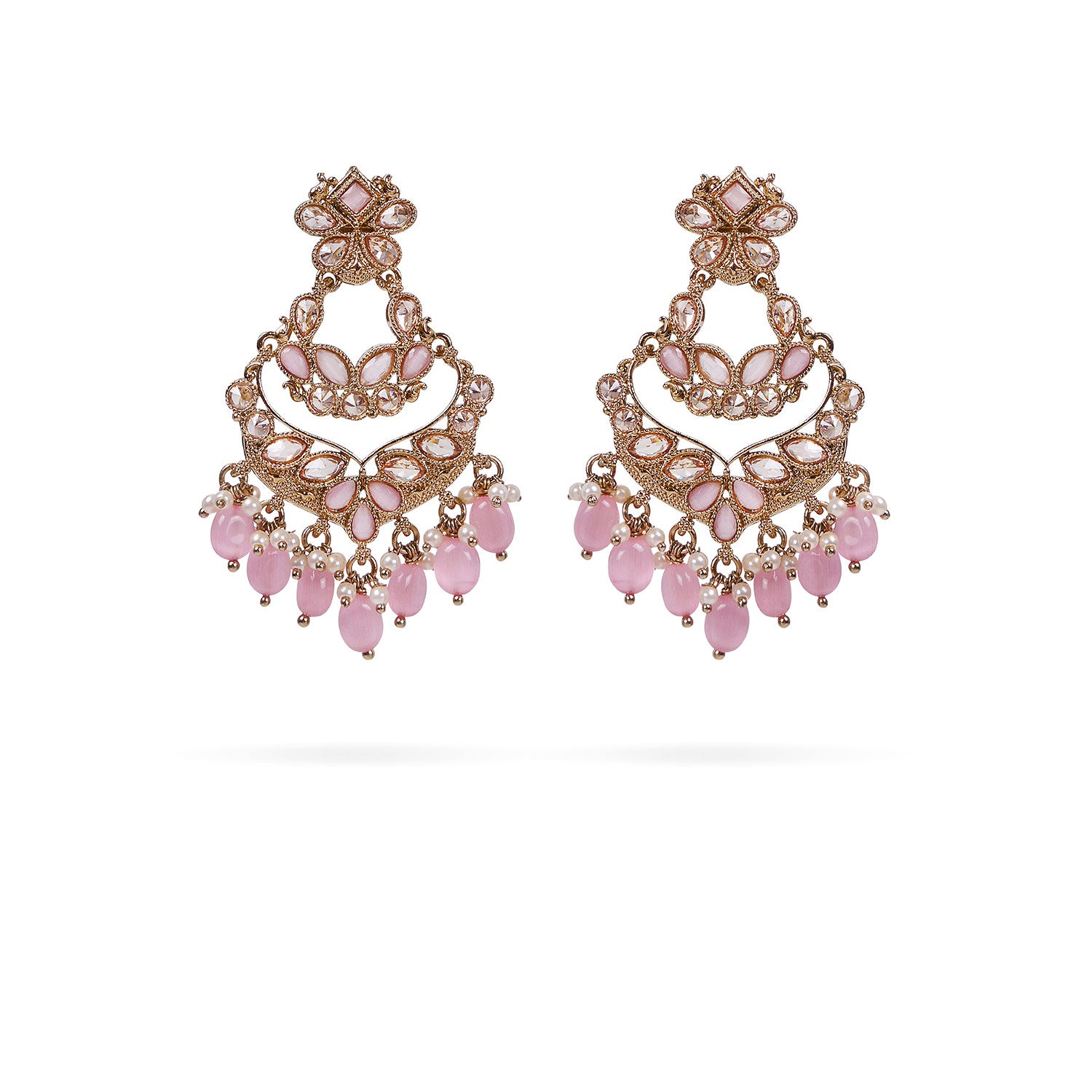 Double Layer Chandbali Earrings in Light Pink