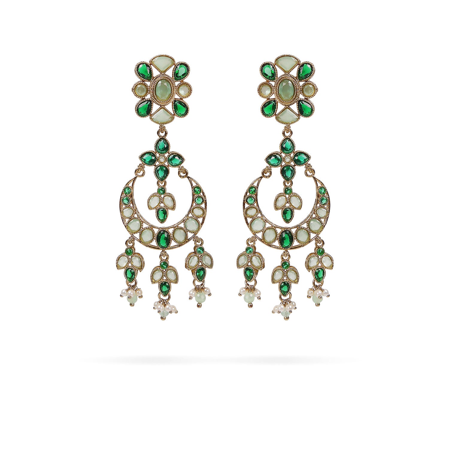 Mariana Long Crystal Earrings in Green and Mint