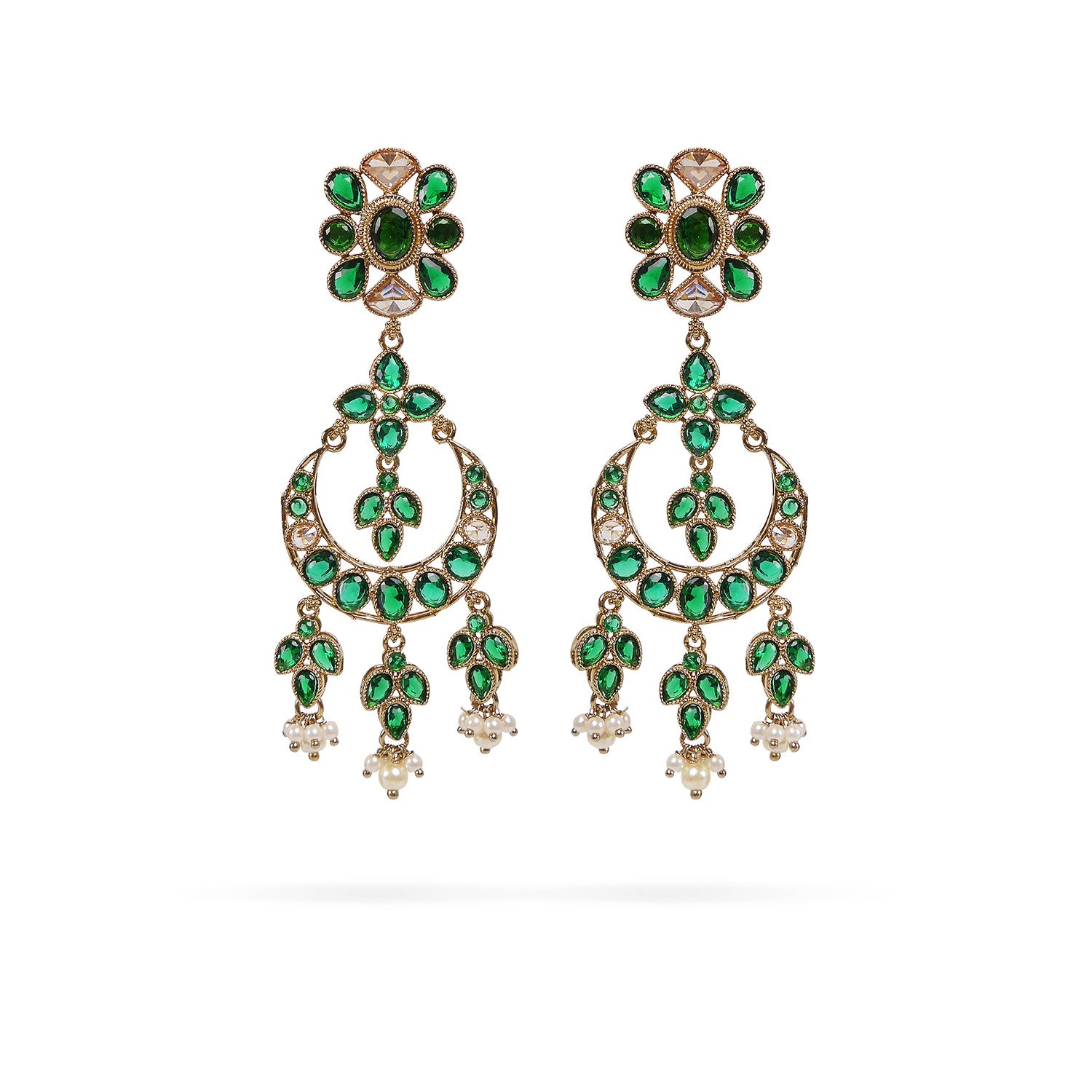 Mariana Long Crystal Earrings in Green