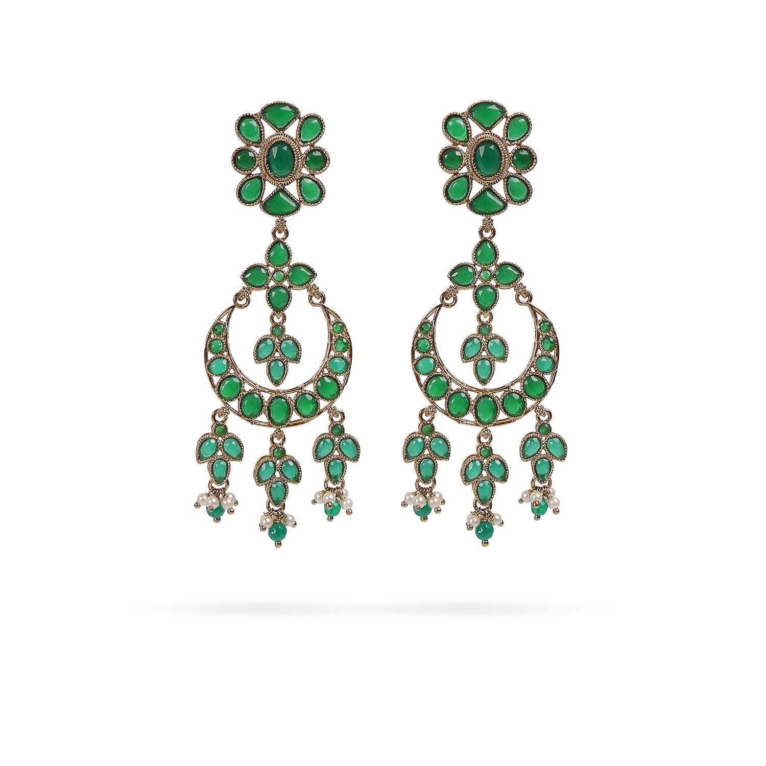 Mariana Long Crystal Earrings in All Green