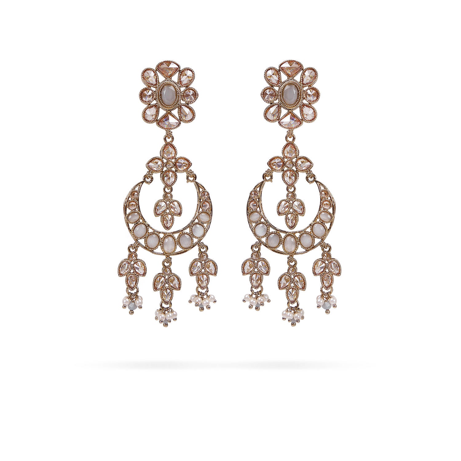 Mariana Long Crystal Earrings in Grey and Light Topaz