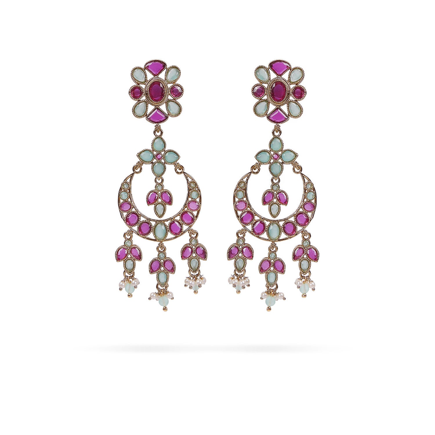 Mariana Long Crystal Earrings in Mint and Ruby