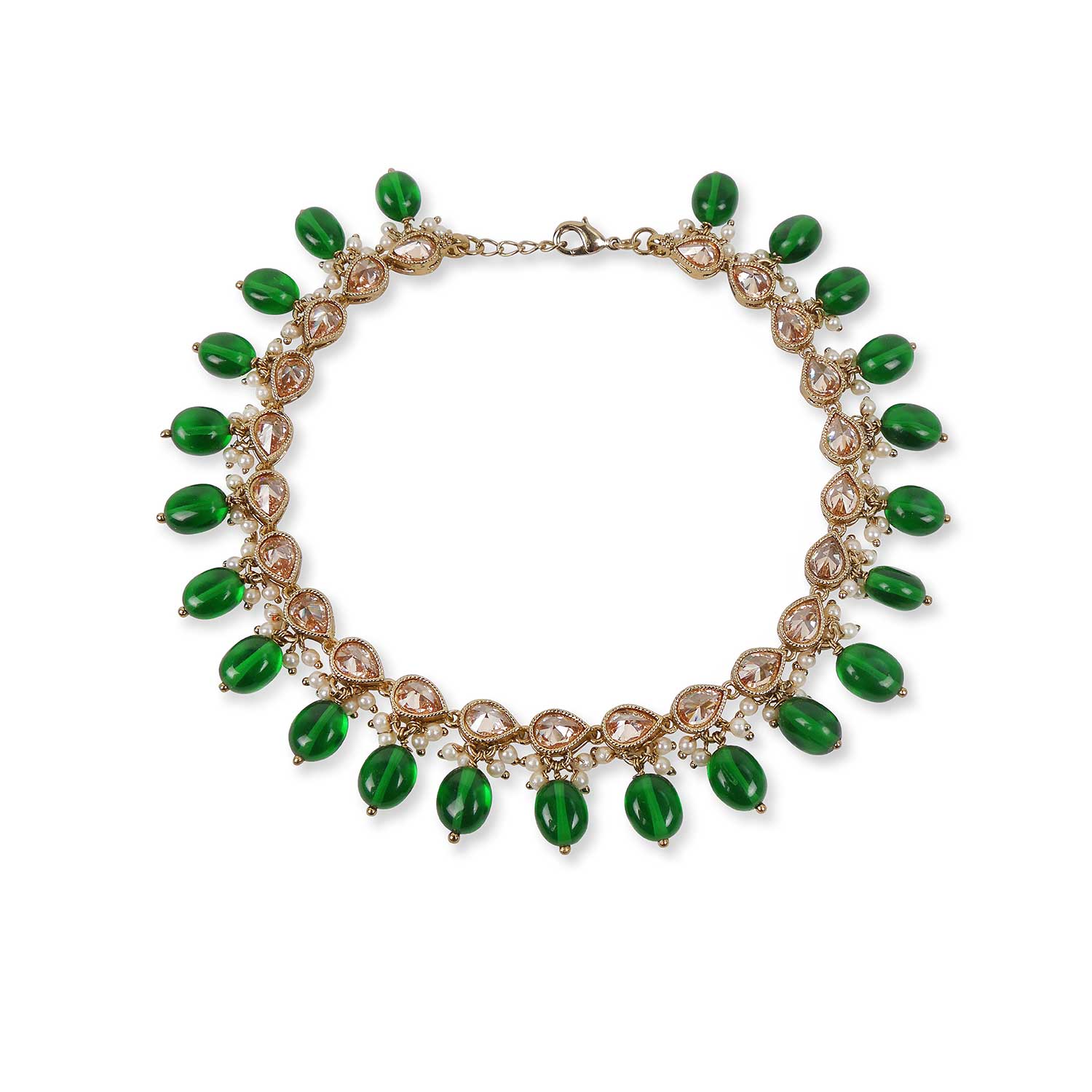 Cluster Anklet in Pearl and Green Bead