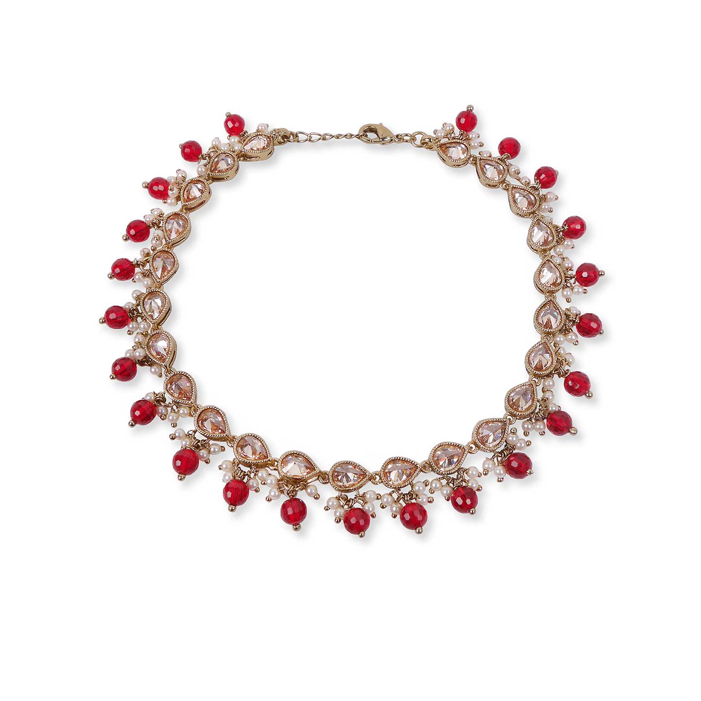 Cluster Anklet in Pearl and Maroon Bead