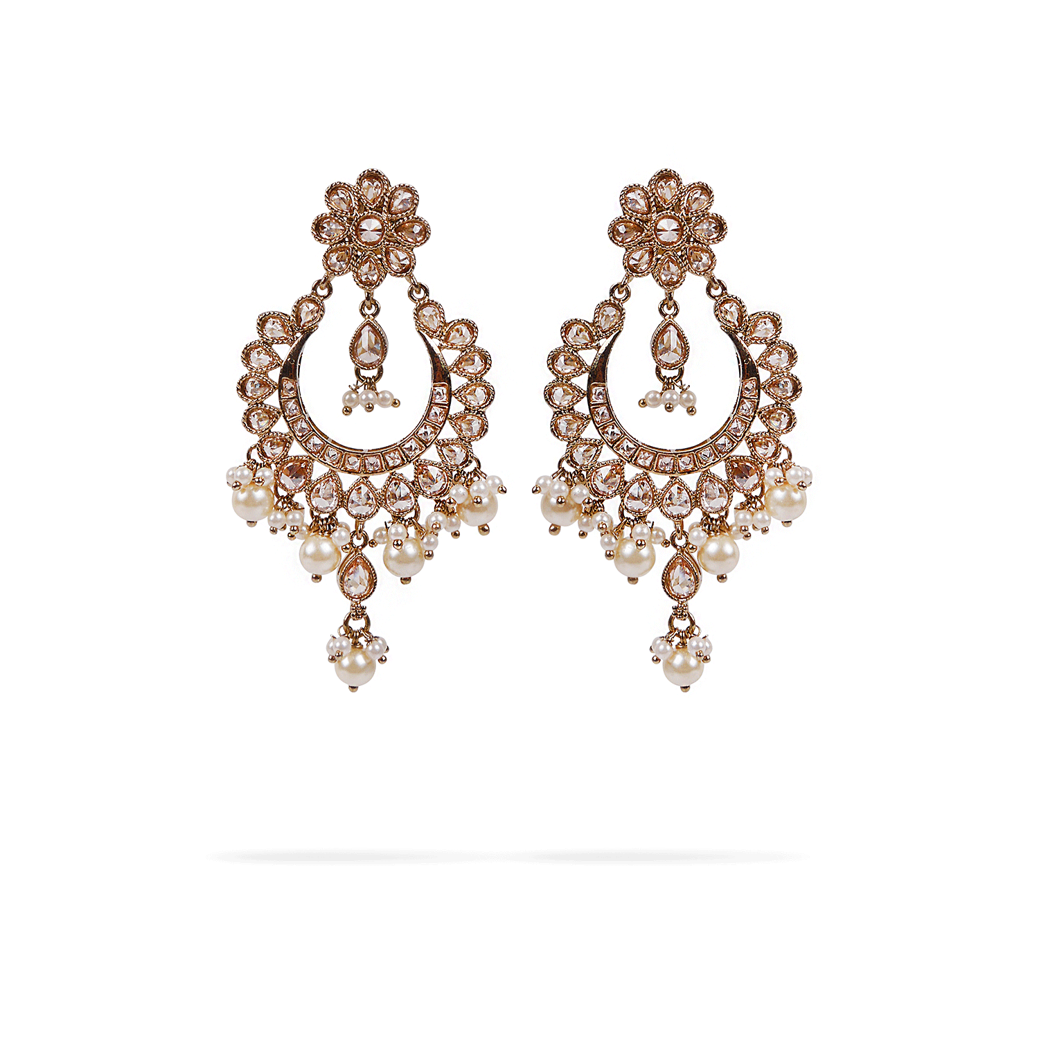 Prina Chandbali Earrings in Pearl and Antique Gold