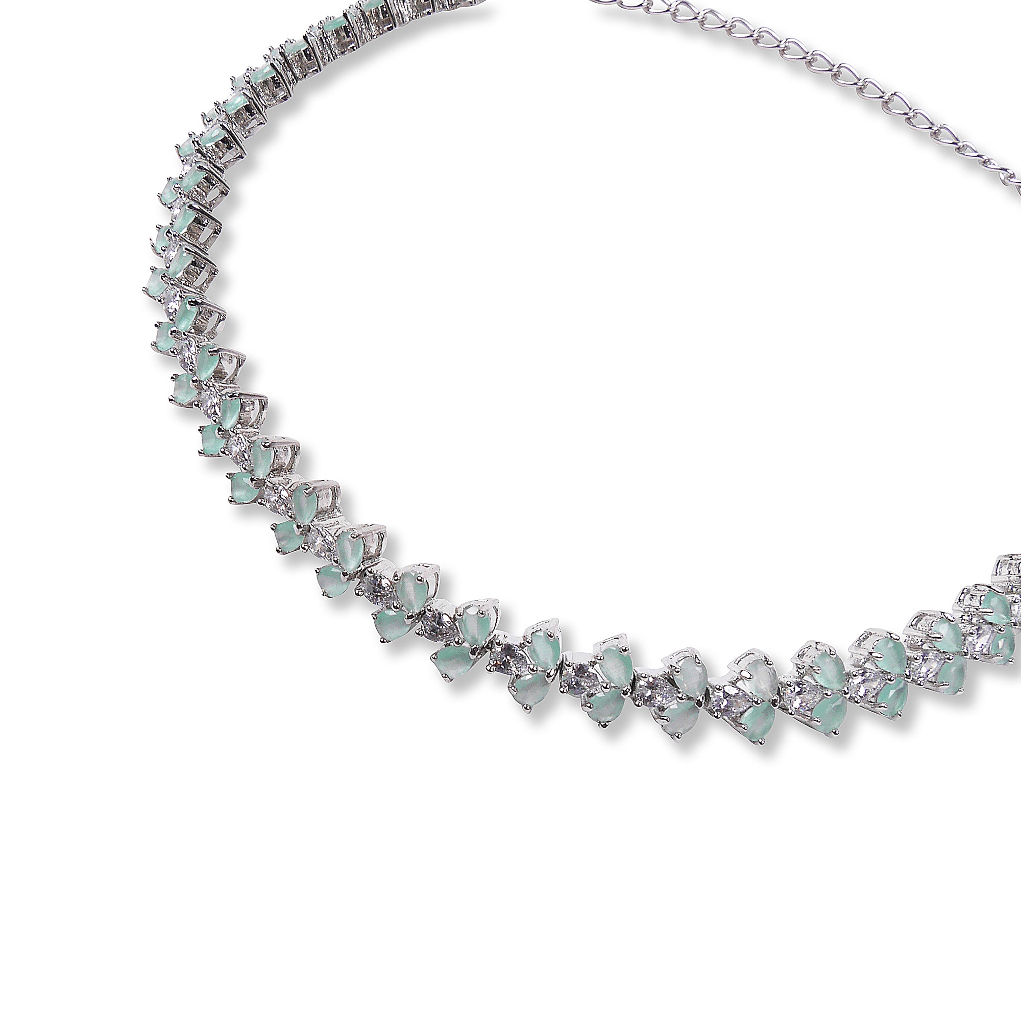 Edith Cubic Zirconia Anklet in Mint and Rhodium