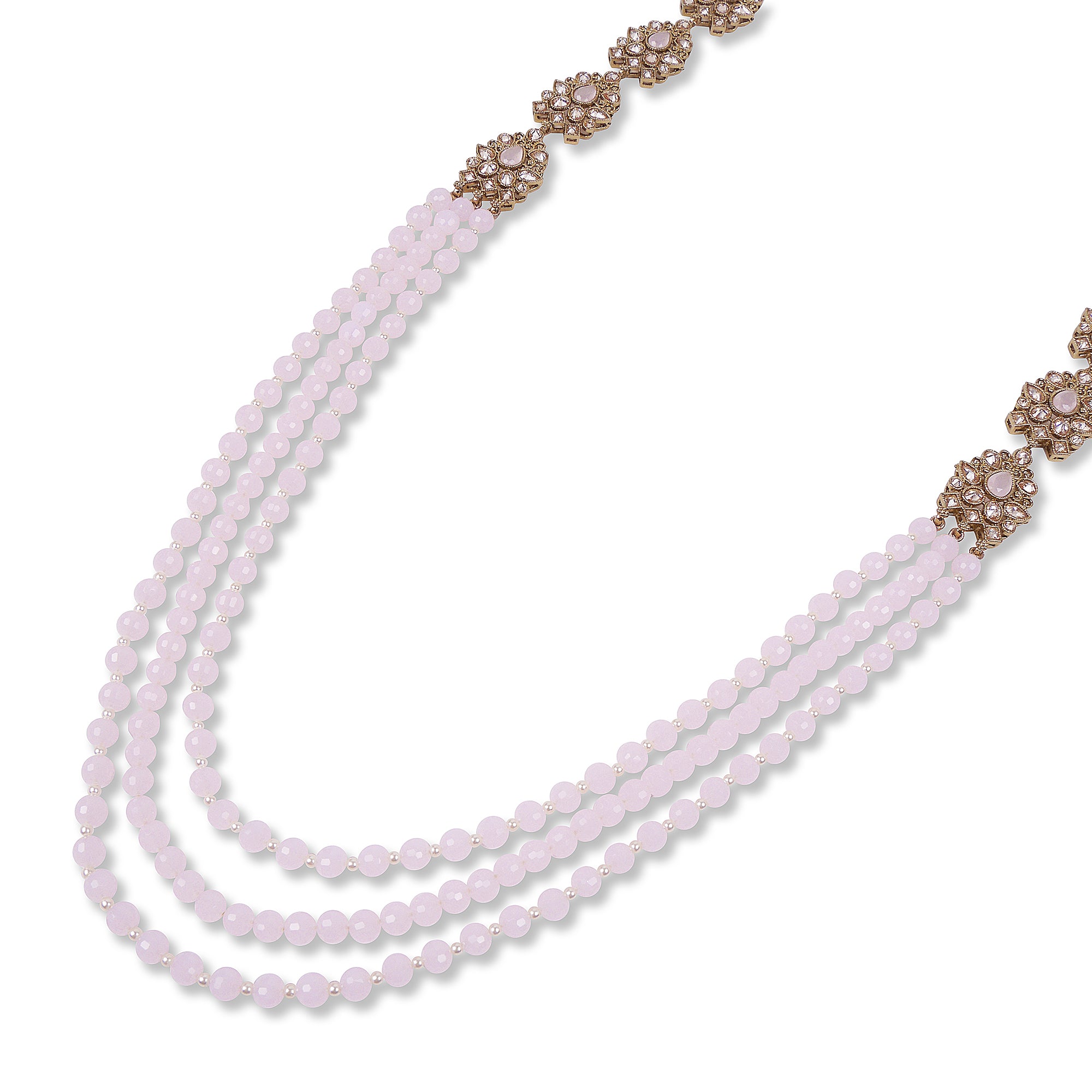 Nihira Long Layered Necklace in Light Pink and Antique Gold