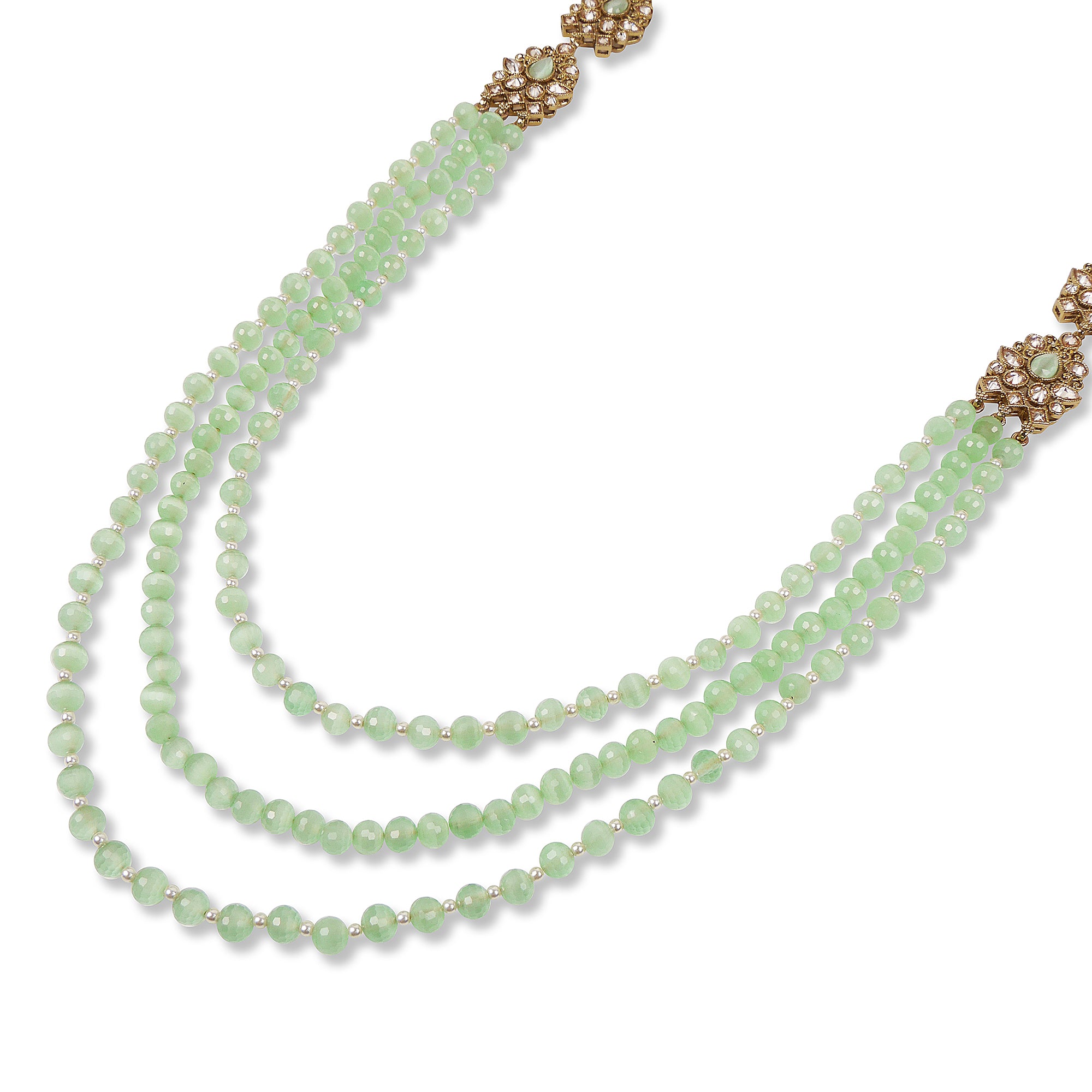 Nihira Layered Long Necklace in Mint and Antique Gold