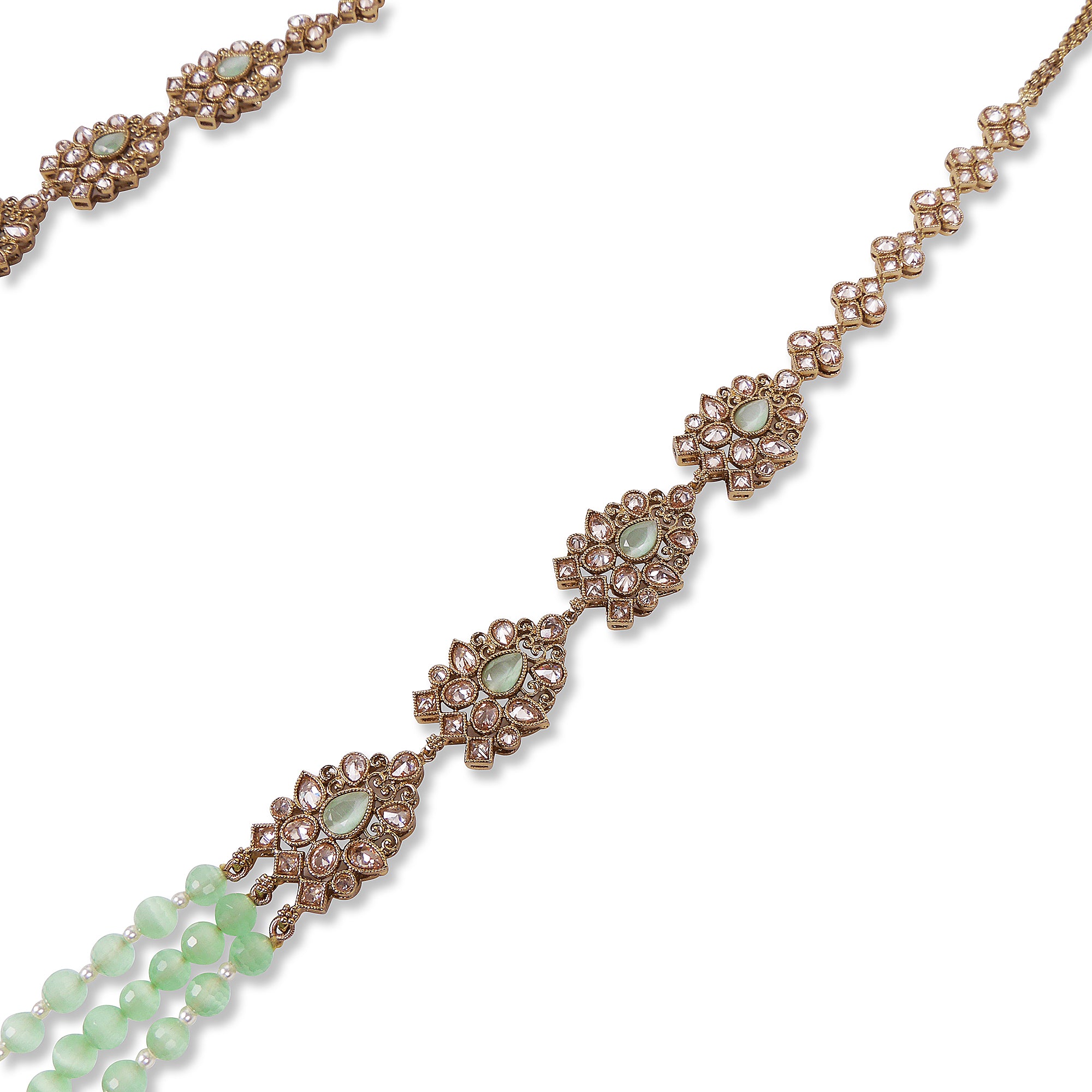 Nihira Layered Long Necklace in Mint and Antique Gold