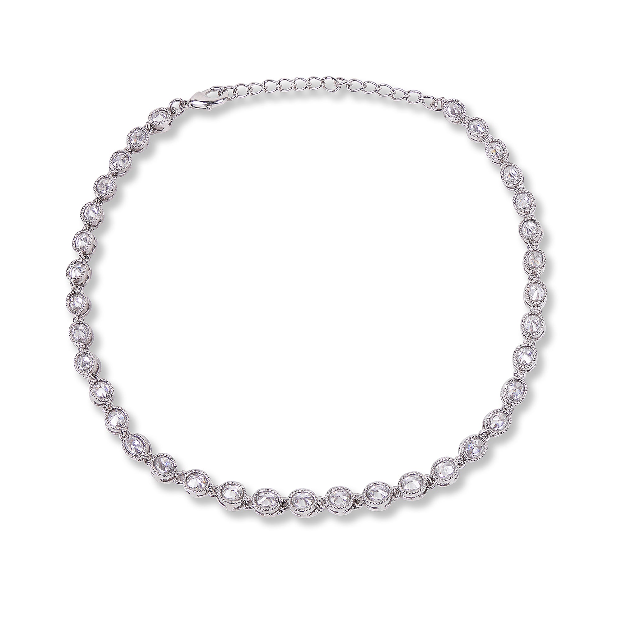 Oval Crystal Anklet in Rhodium
