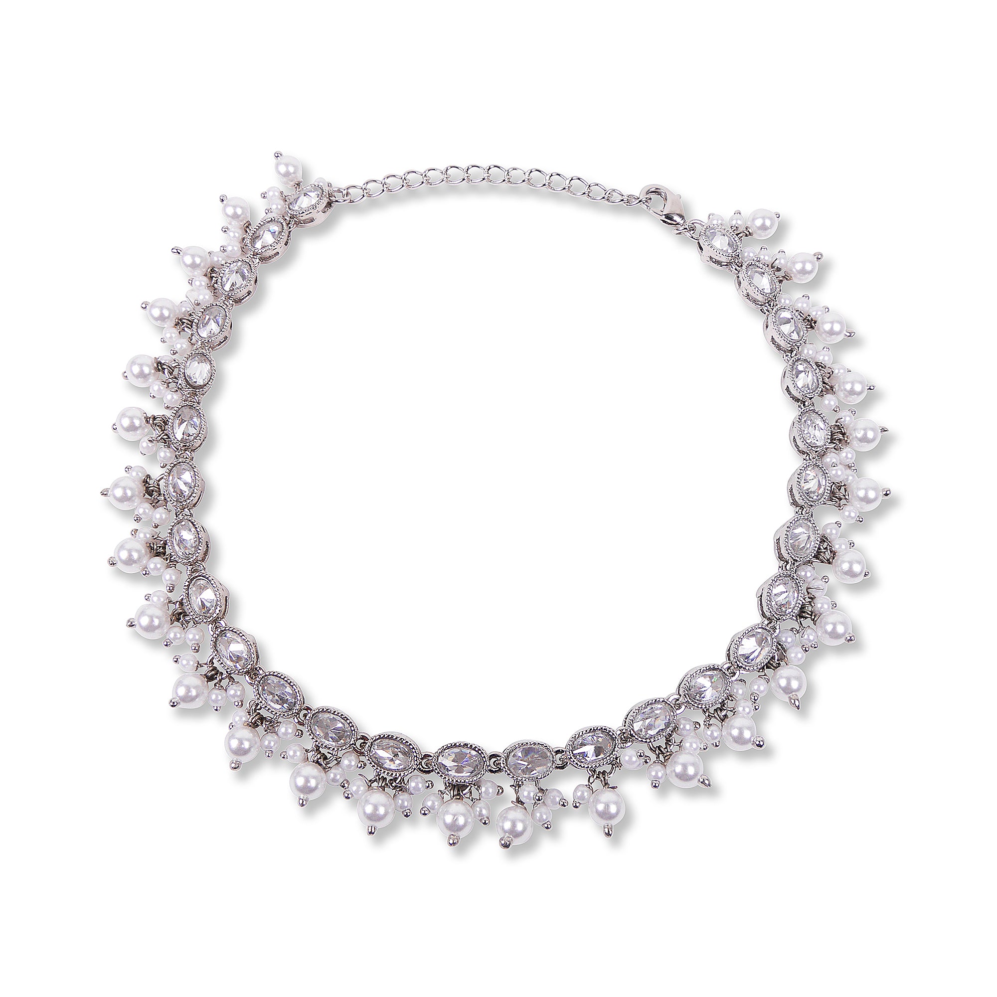 Rhodium Oval Pearl Anklet