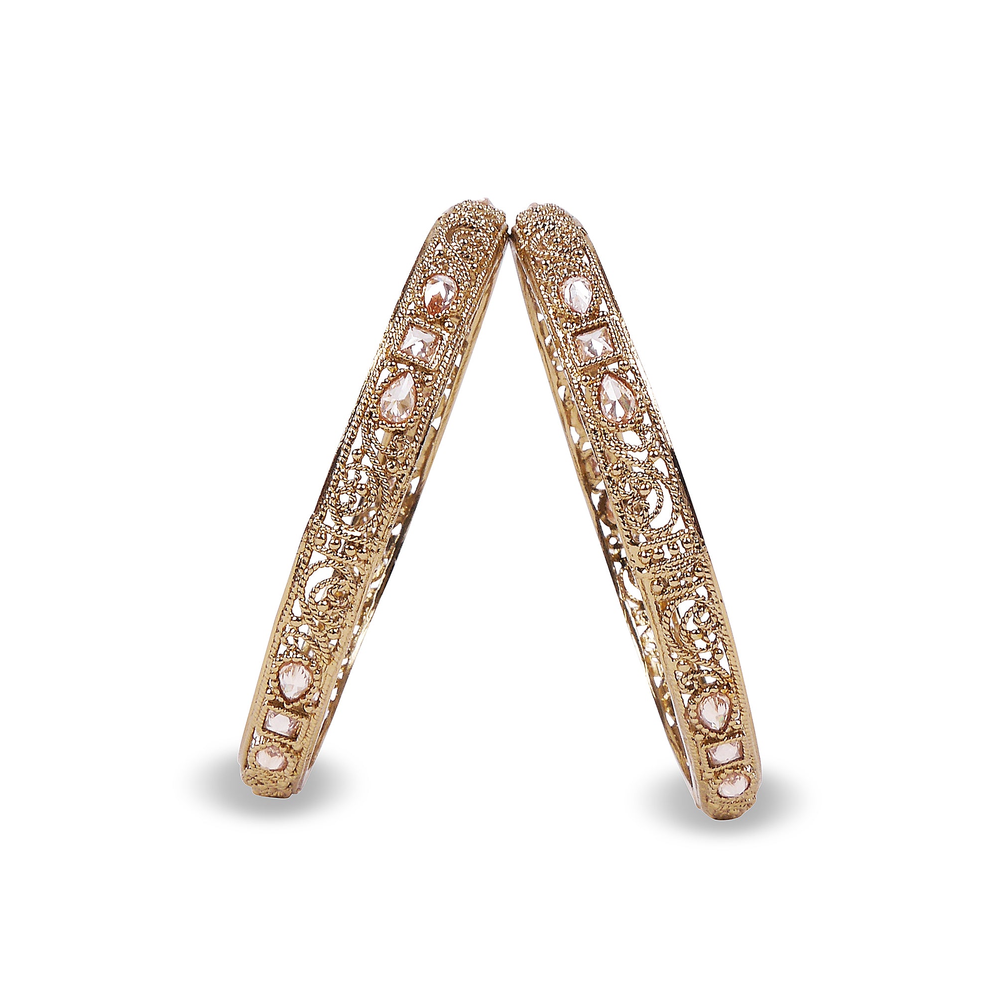 Filigree and Crystal Antique Gold Bangles
