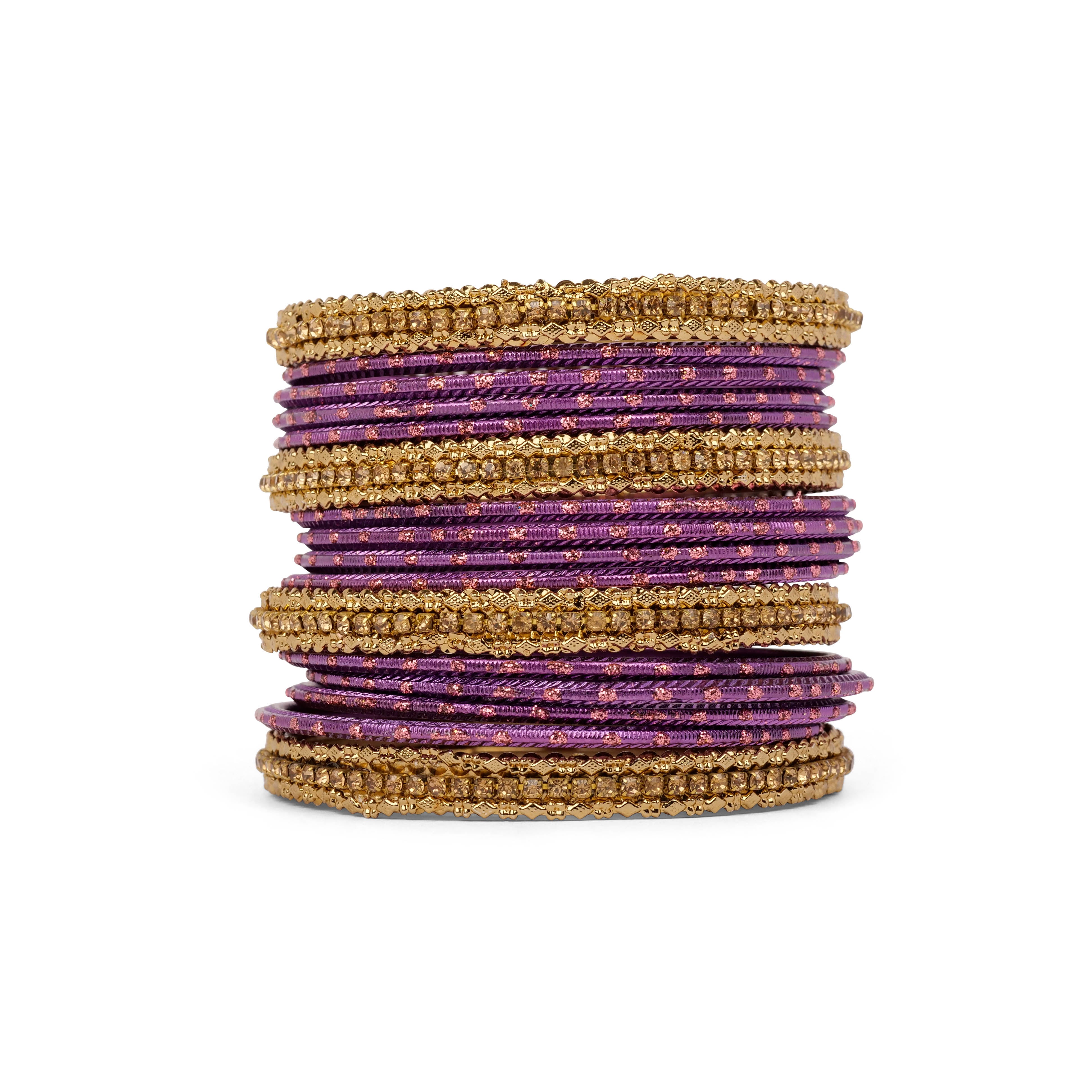 Simple Bangle Set in Purple and Antique Gold