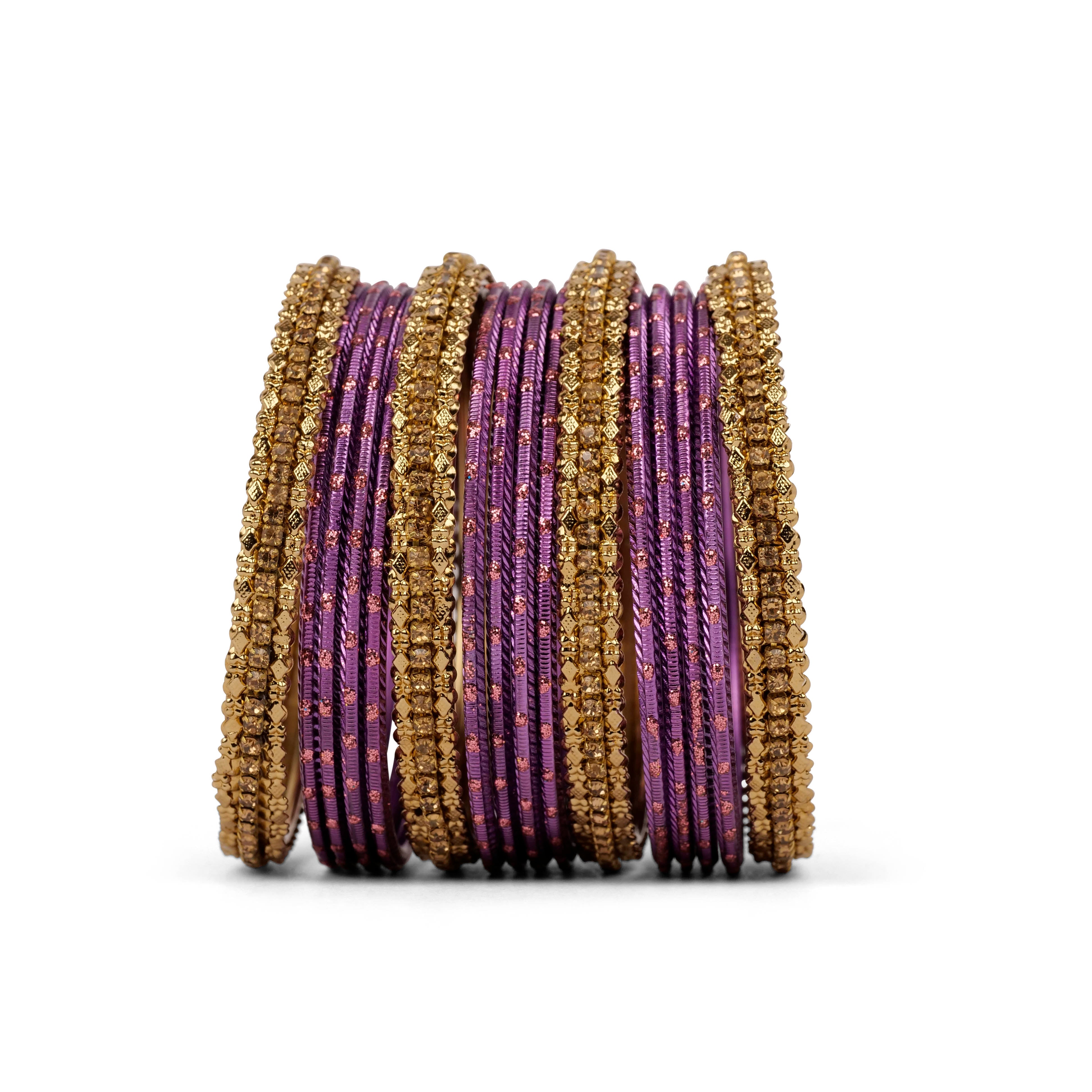 Simple Bangle Set in Purple and Antique Gold
