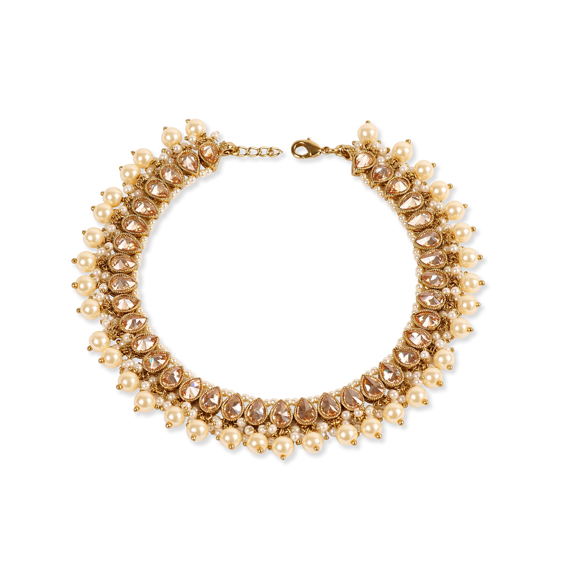 Hiral Pearl Anklet in Antique Gold