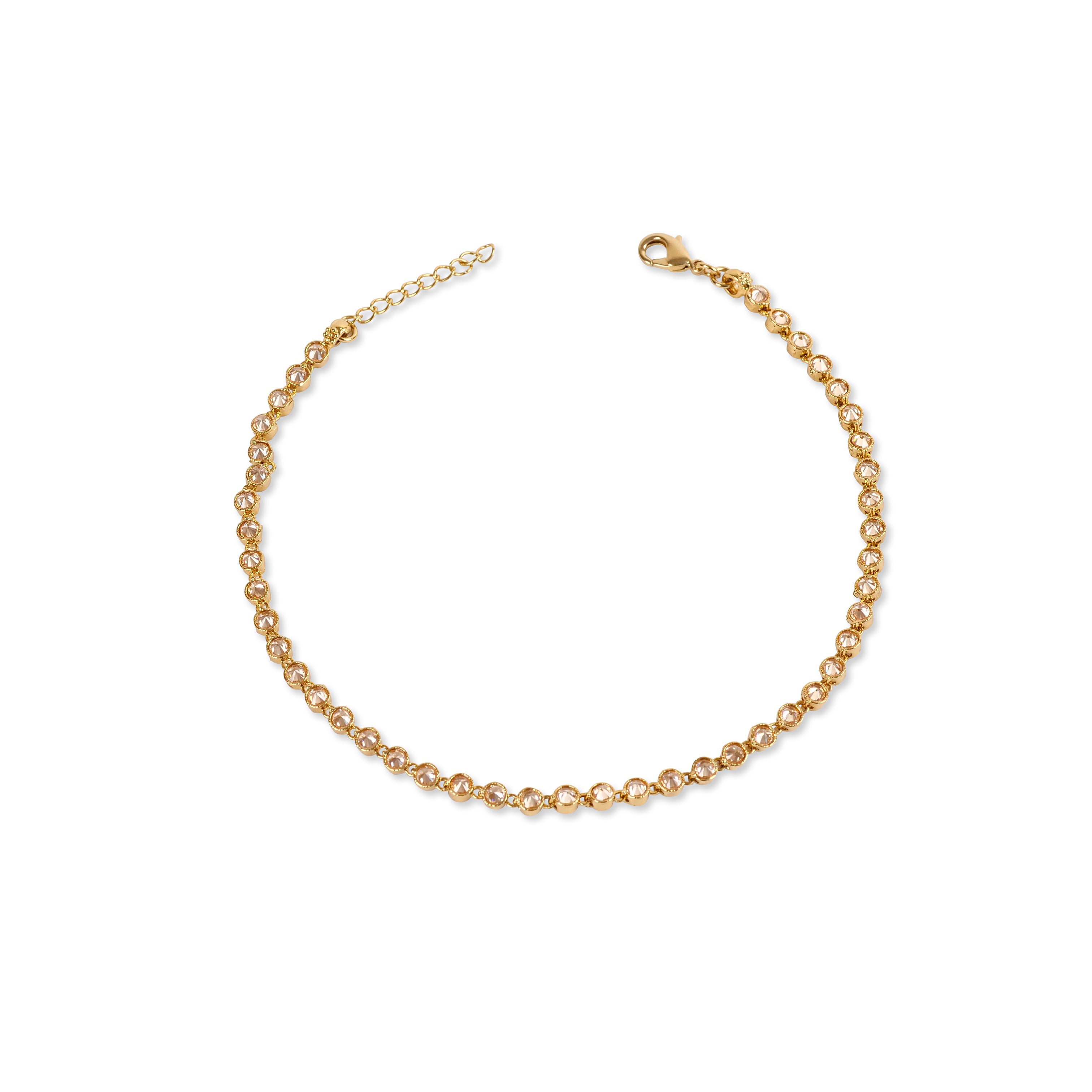 Round Classic Crystal Anklet in Antique Gold
