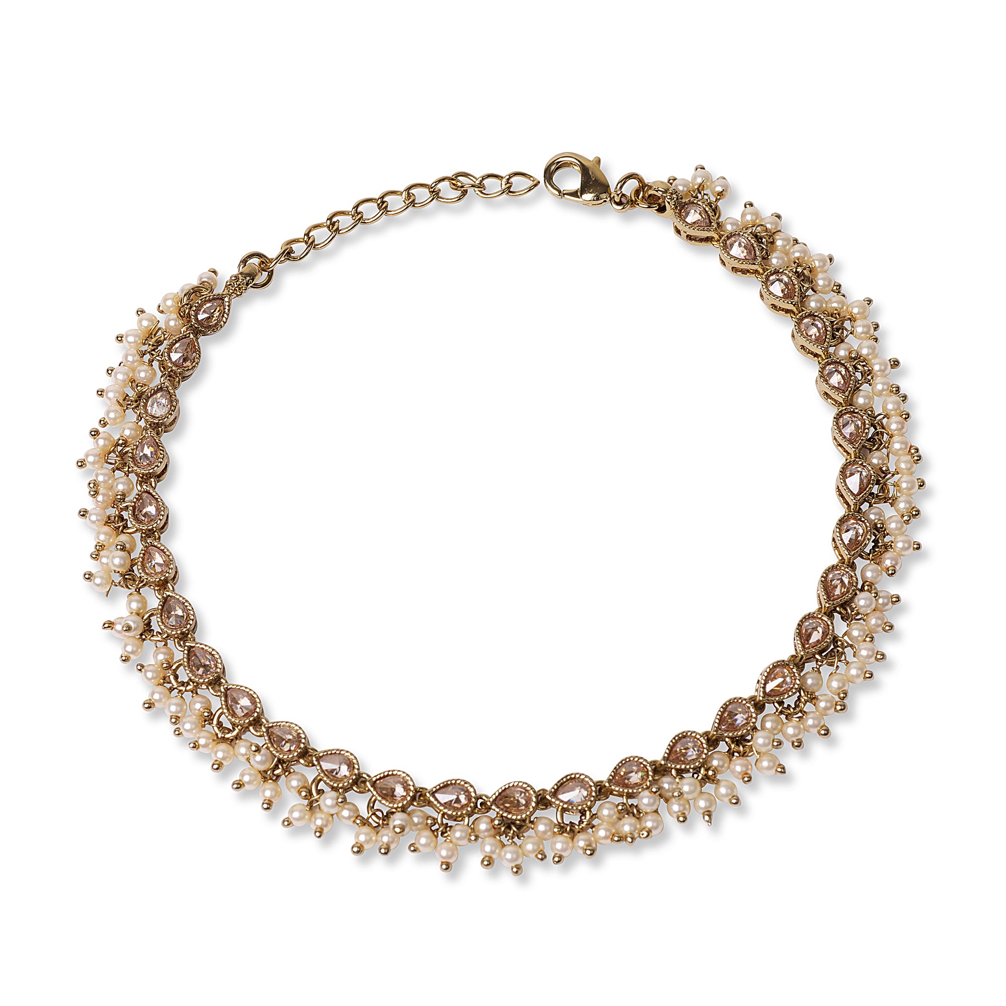 Classic Small Pearl Anklet in Antique Gold