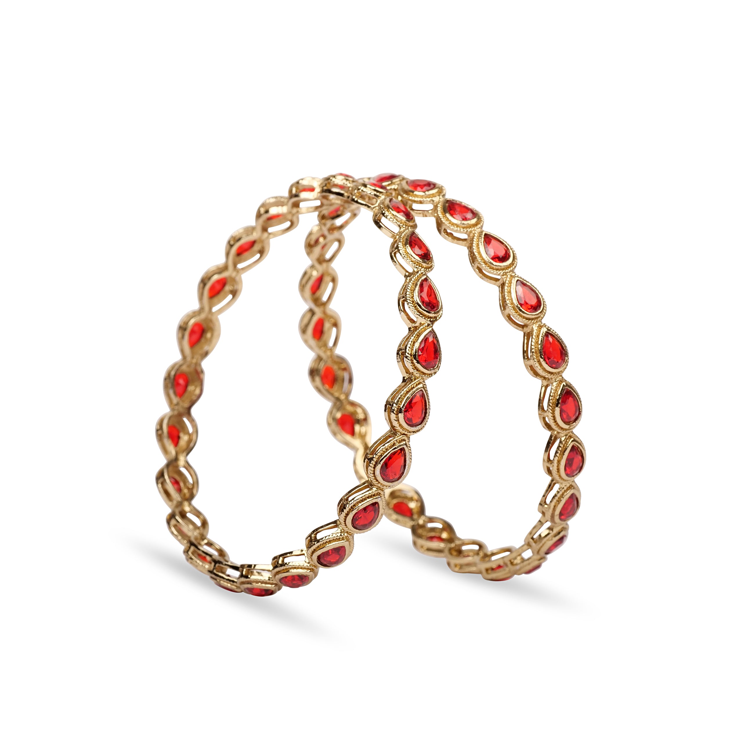 Set of 2 Teardrop Bangles in Red